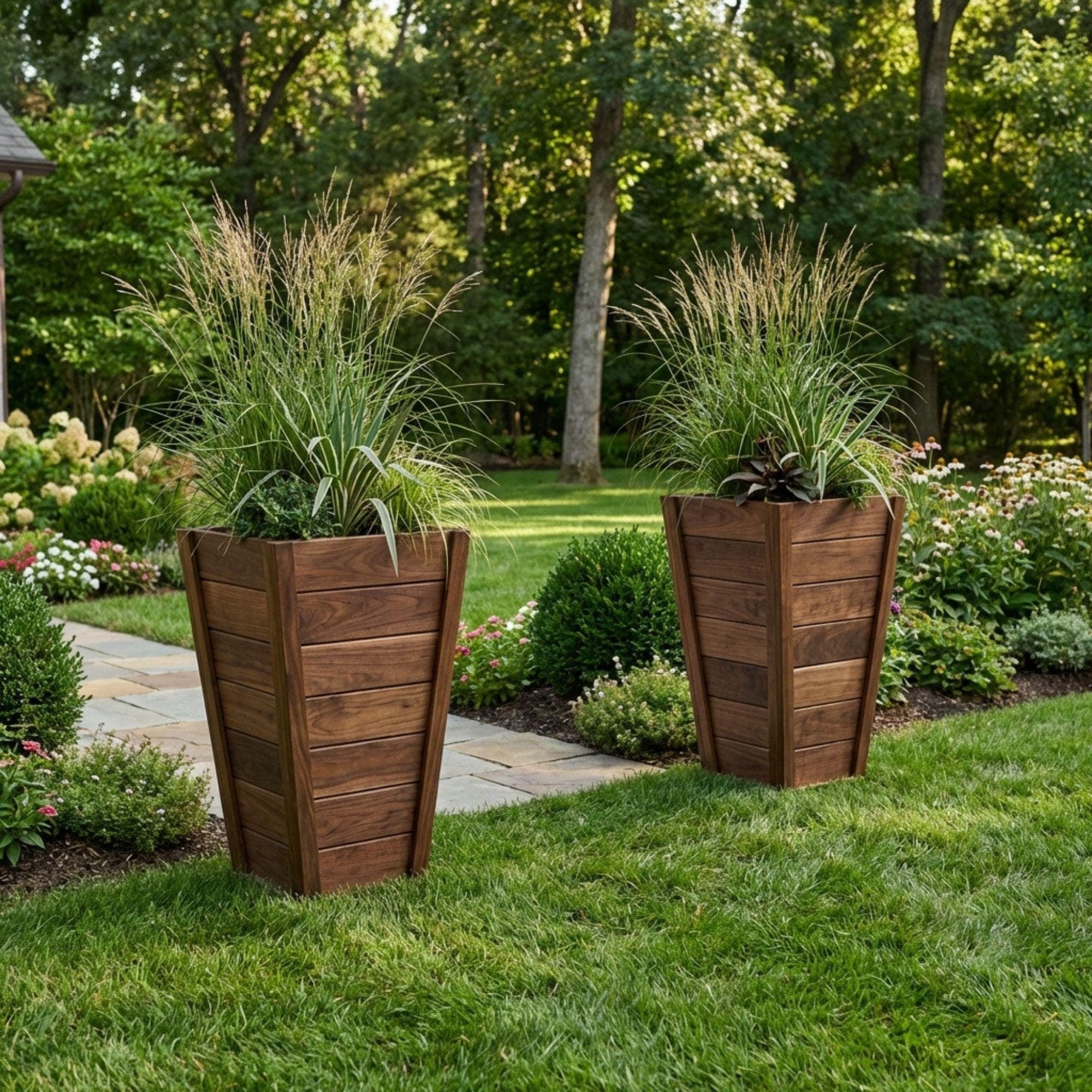 Tall Planter Box Plans | Modern Tapered Wood Outdoor Blueprint (PDF Download) 2