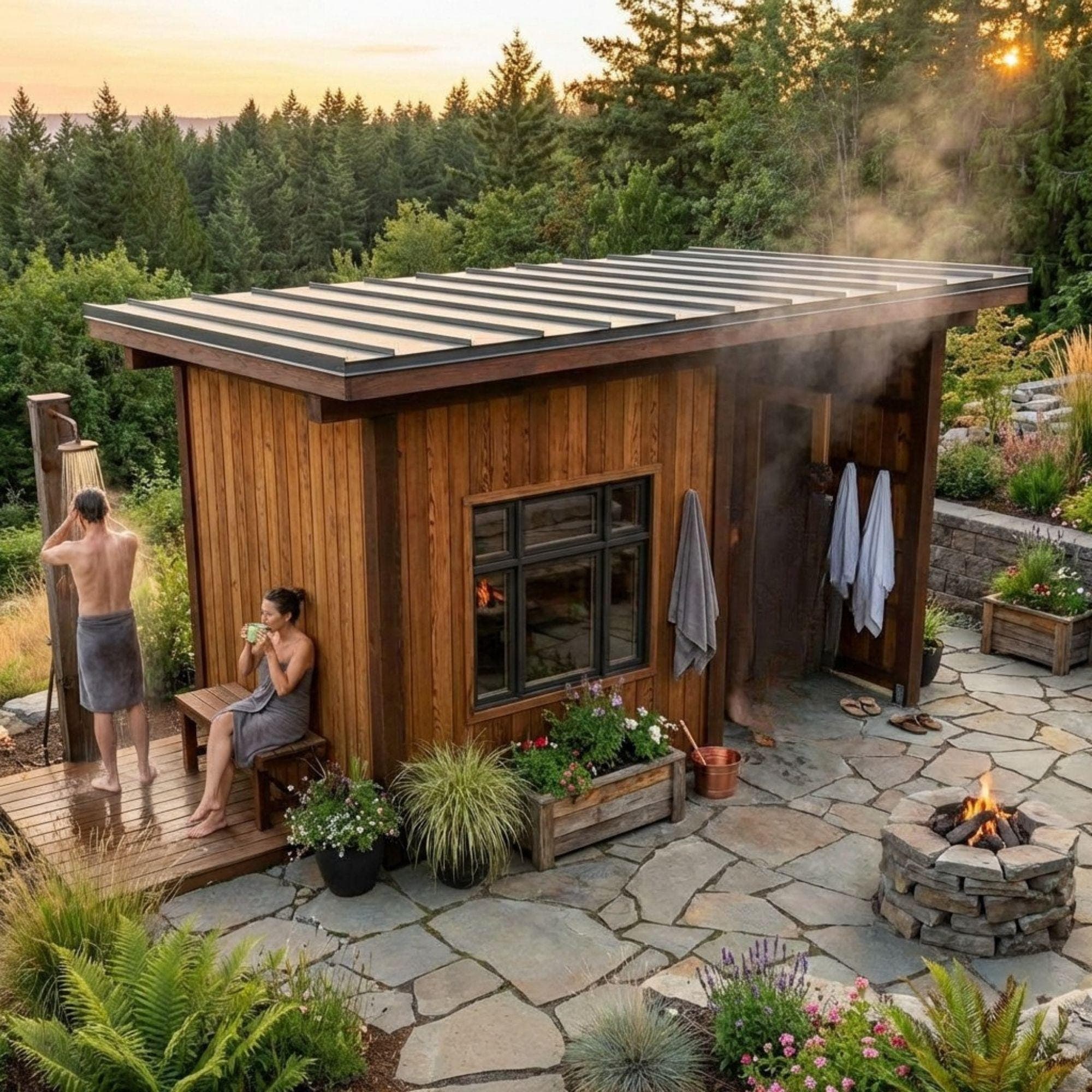 DIY Outdoor Sauna Plans | Modern Sauna Blueprints PDF | Sauna With Window | Sauna With Shower Plans | Backyard Sauna Building Design 2