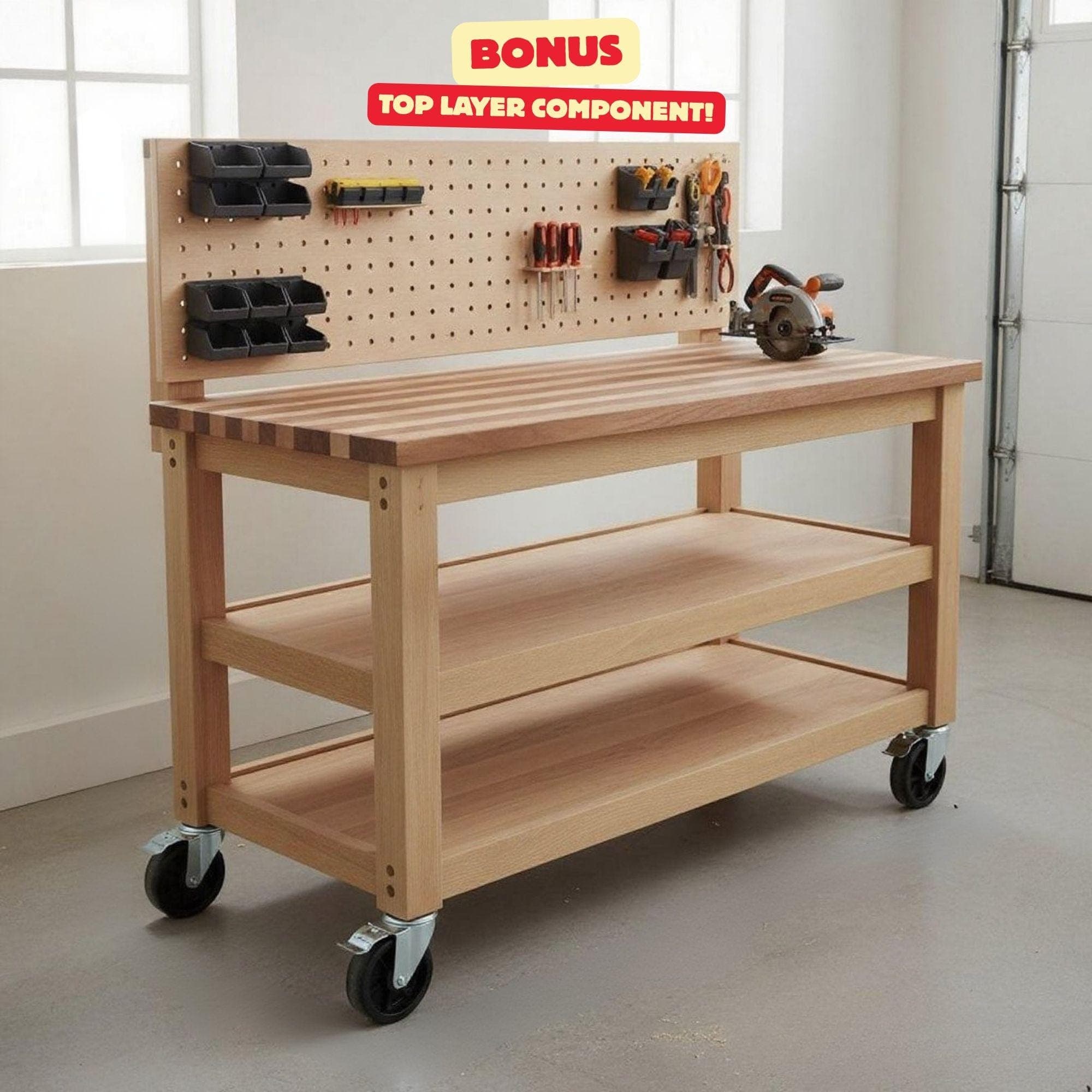 DIY Workbench Plans | DIY Woodworking Project | Roll Away Work Bench Fit Plans | Woodworking Workshop Design with Tool Wall DXF Files 1