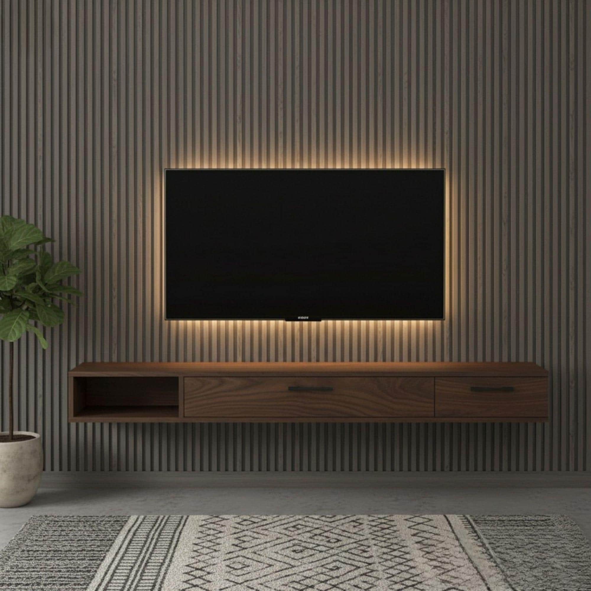 Floating TV Console Plan: Modern Walnut Wall-Mounted Design (Digital Download)