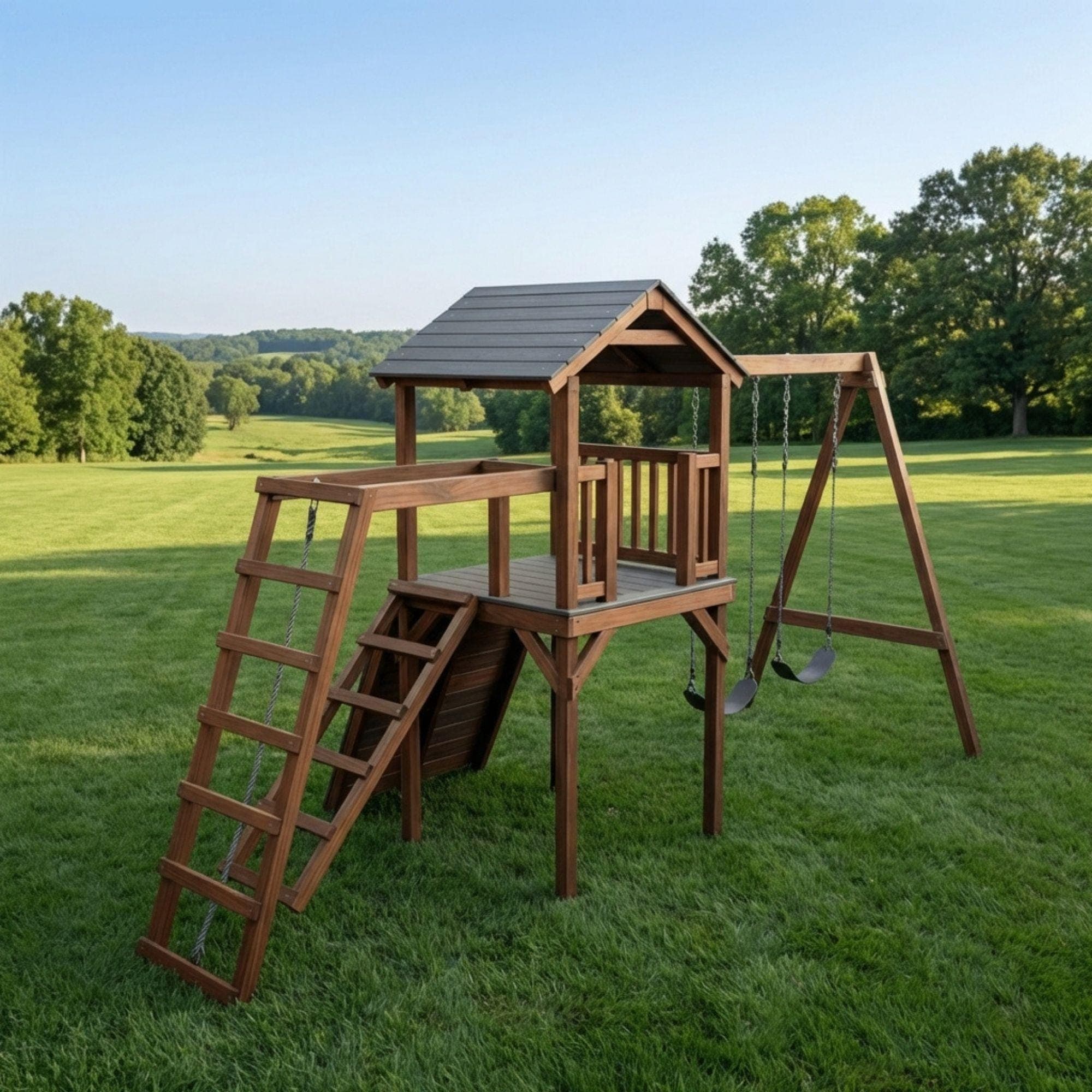 DIY Swingset With Playhouse Plans | Wooden Playset Plan PDF | Backyard Playground Plans 2