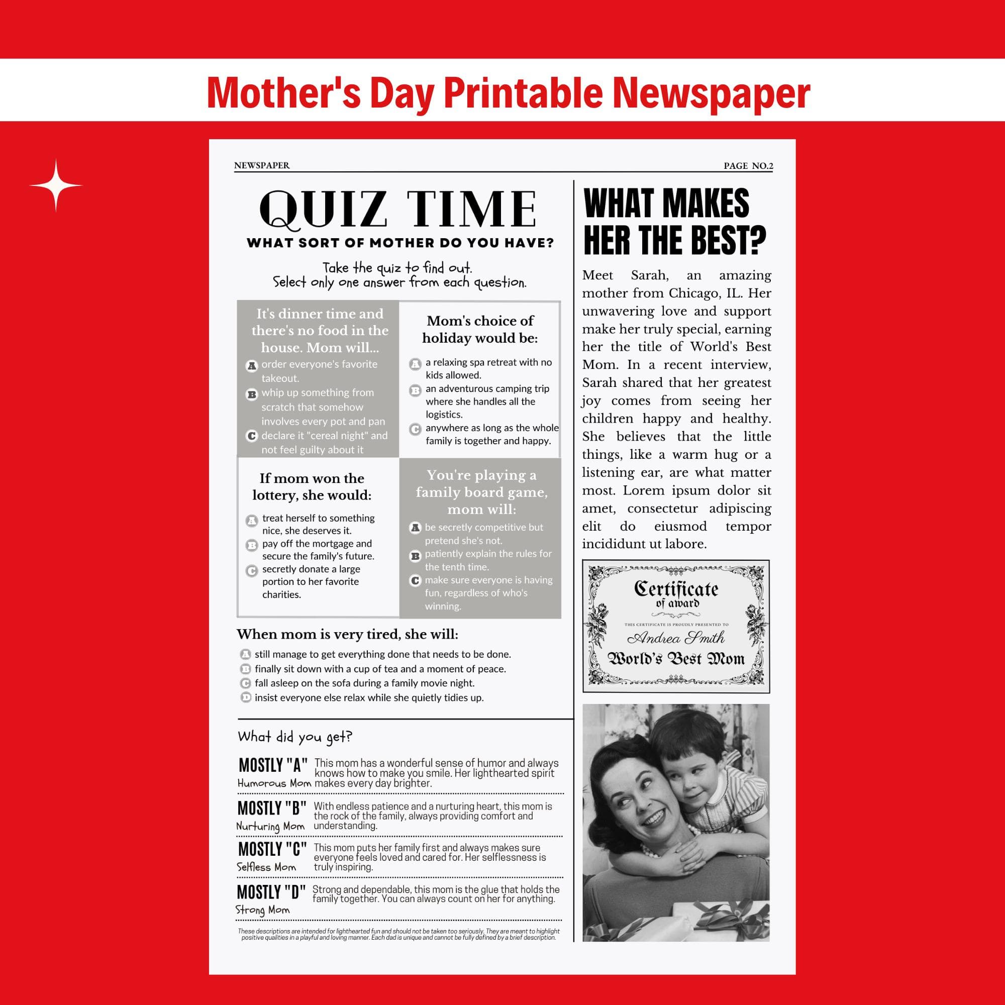 Personalized Mother's Day Newspaper Gift | Printable Card (Canva Template) 3