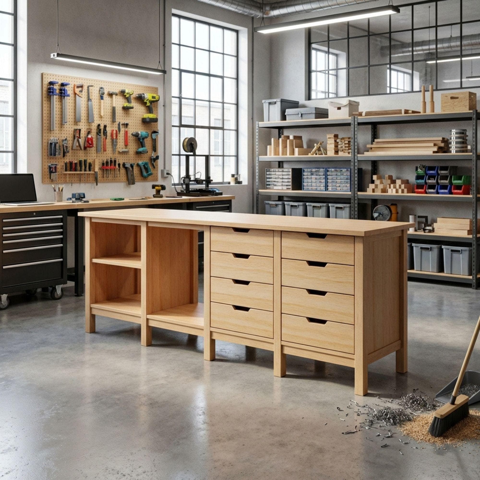 8ft Garage Workbench Plans | DIY Woodshop Table with Shelves (PDF Download) 6