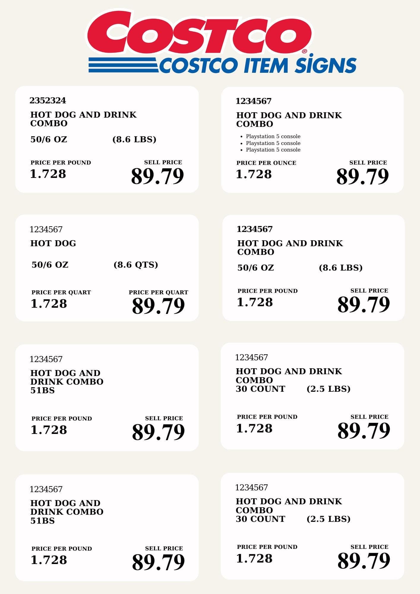 Costco Birthday Party Signs: Customizable Price Sign Canva Template 2