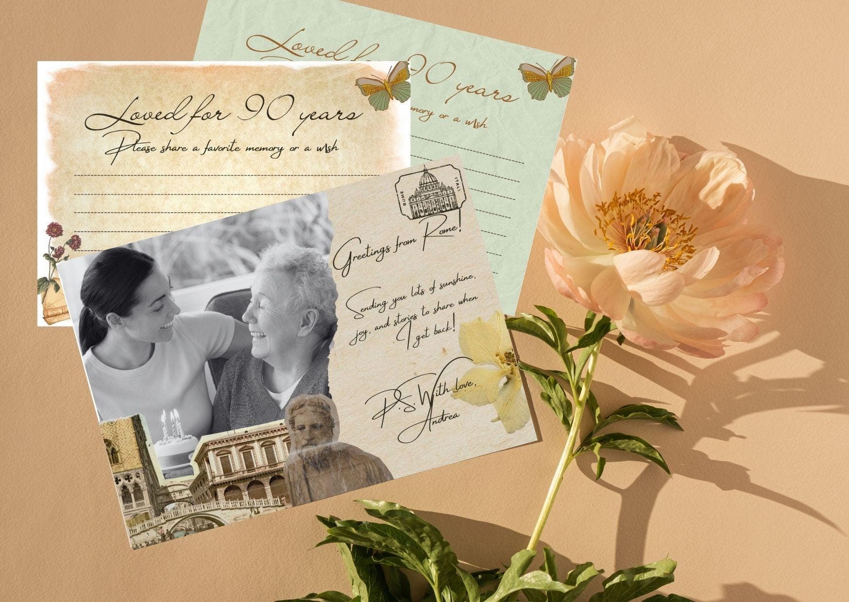 90th Birthday Memory Cards: Rustic Party Keepsake (Canva Template)