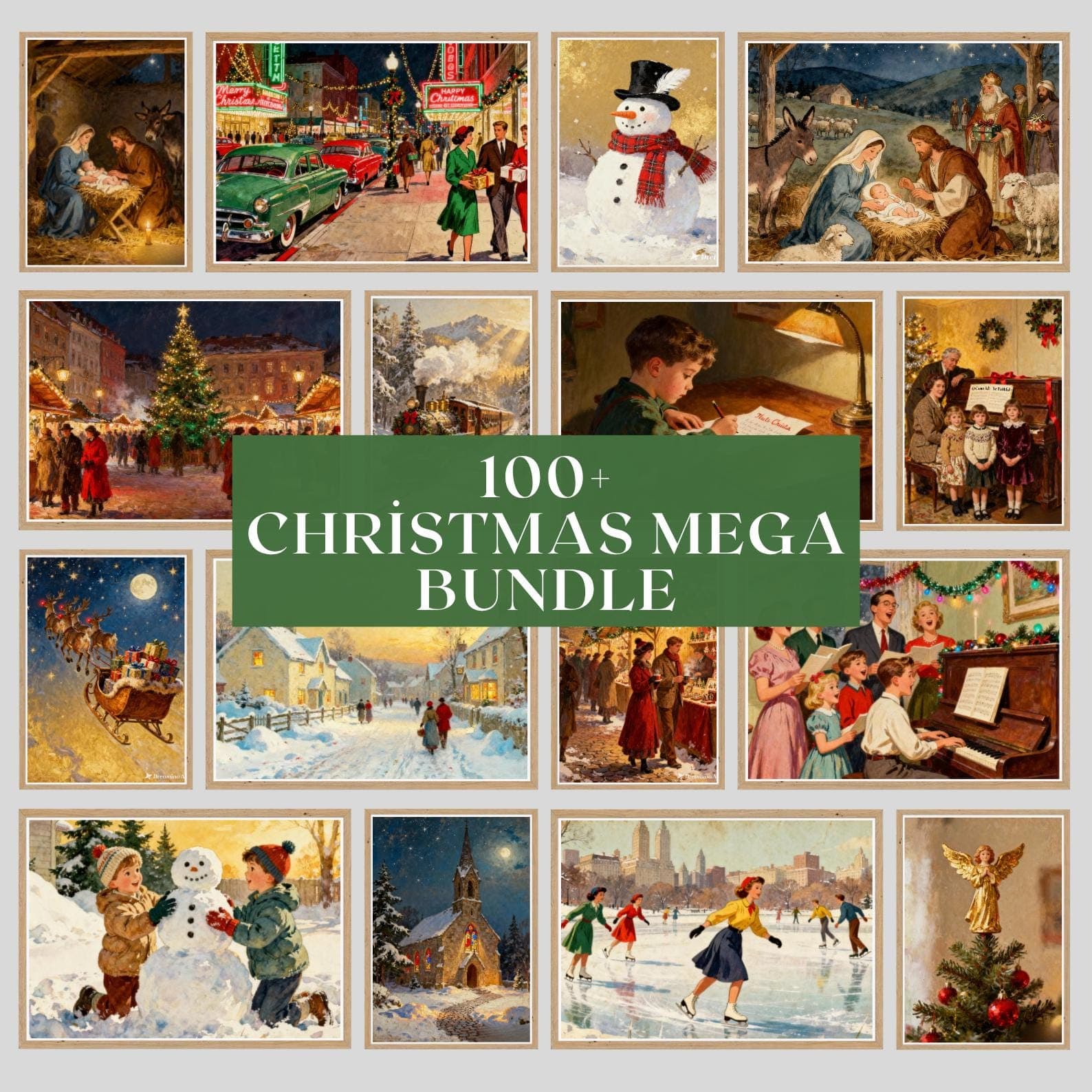 Vintage Christmas Prints Bundle | 100+ Holiday Digital Art (Download)