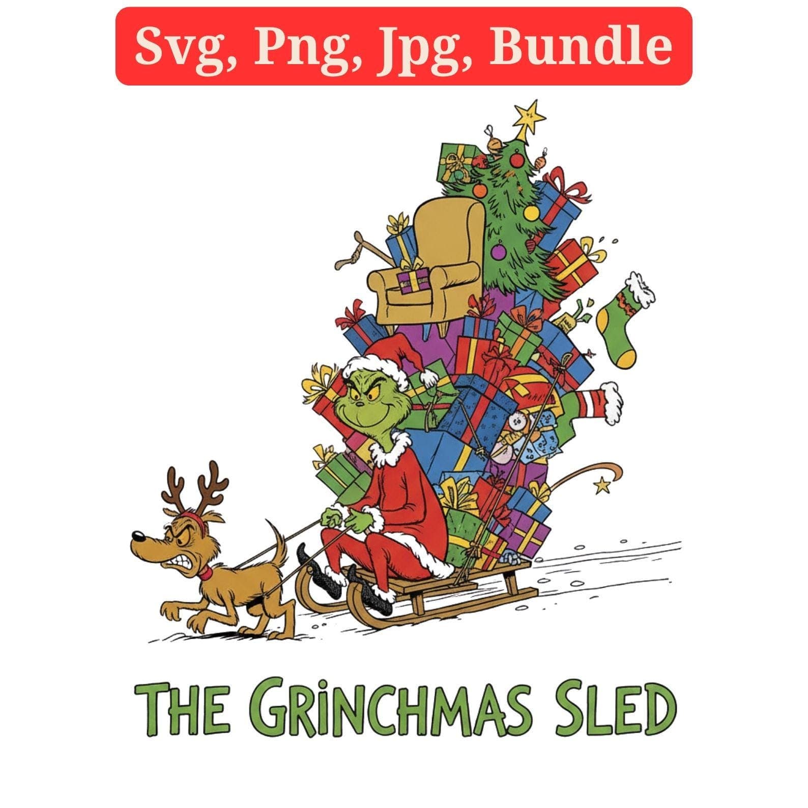 Grinch Hand Stealing Christmas Tree SVG & PNG Bundle | Whoville Tree Clipart, Sublimation Files 9