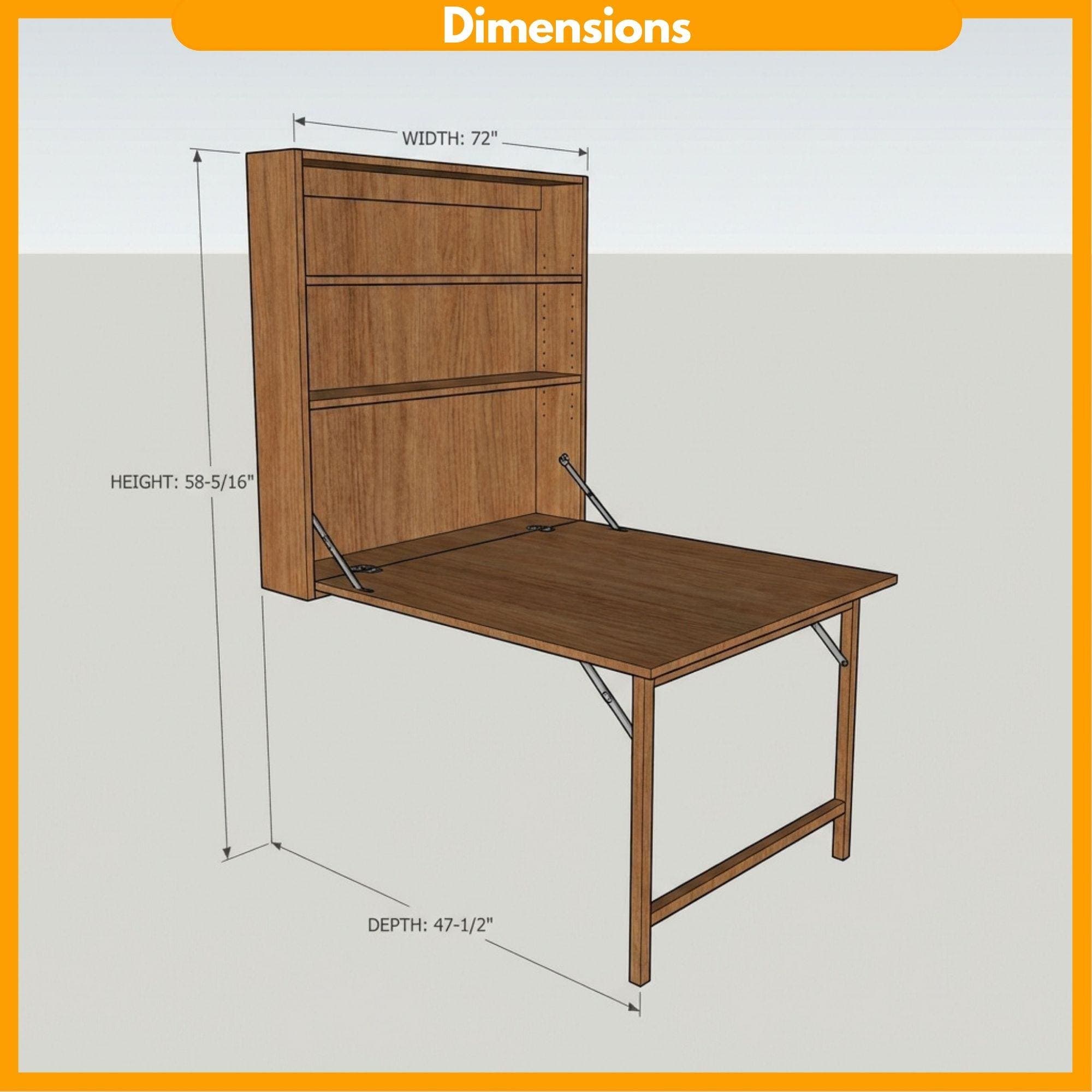 DIY Murphy Desk Plans | Wall Mounted Fold Down Table Blueprint (Digital Download) 1