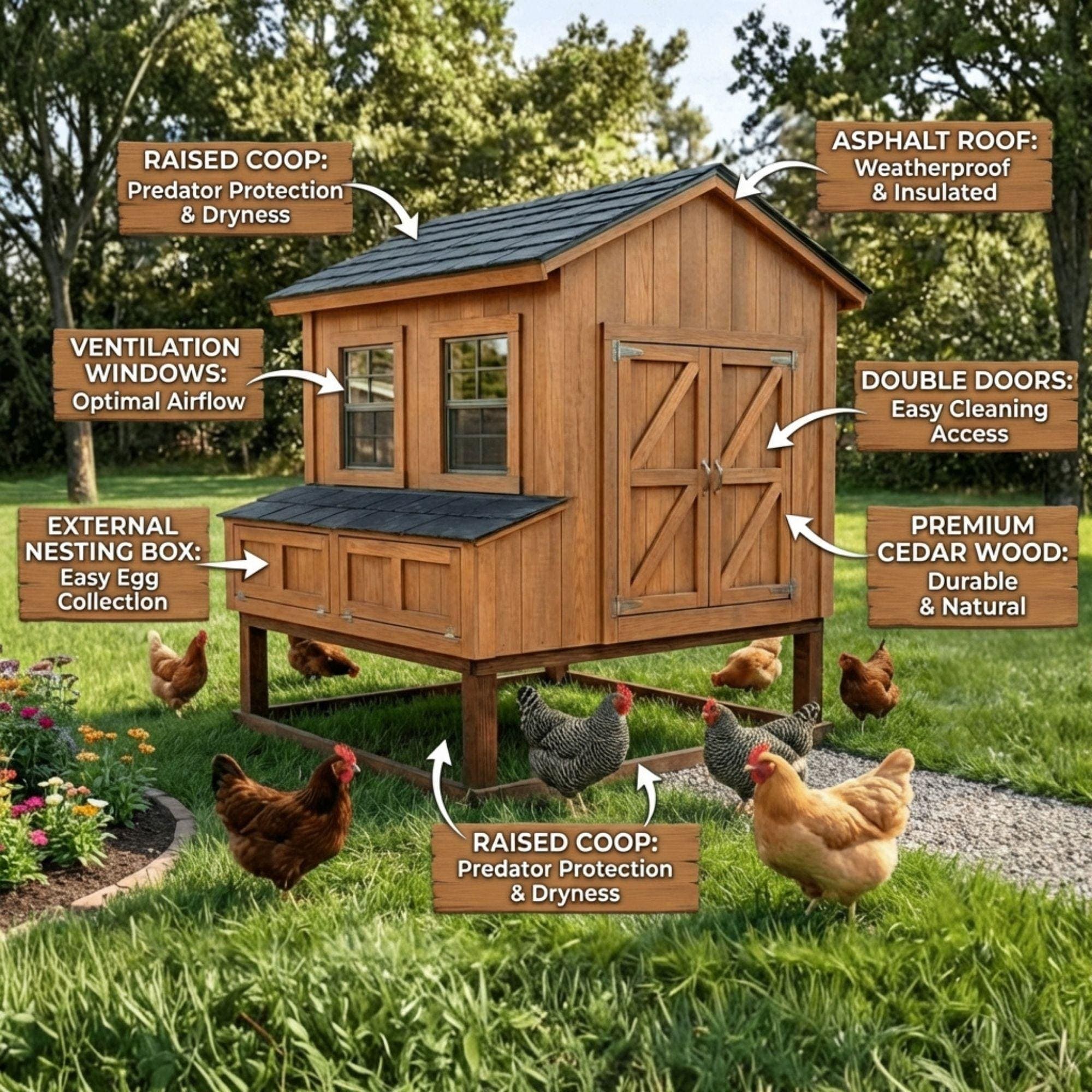 Raised Chicken Coop Plans for 6-8 Chickens | Cabin Style Hen House Blueprint (PDF) 1