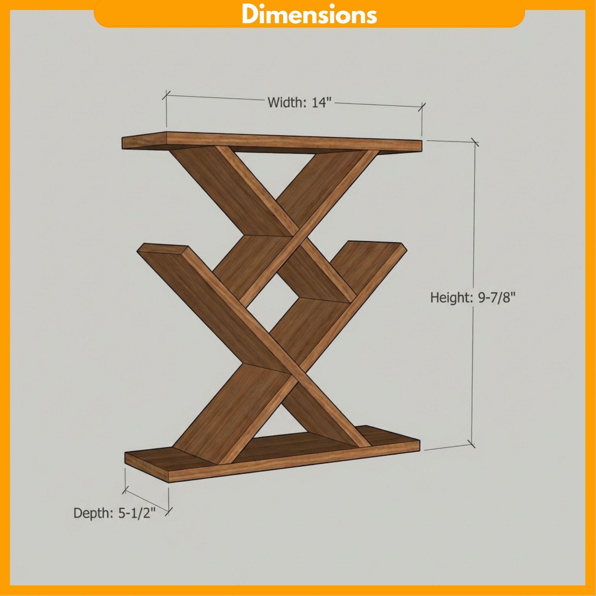 DIY Floating Shelf Plan | Modern X Shaped Wall Shelf Blueprint | Geometric Bookcase Woodworking Plans 1