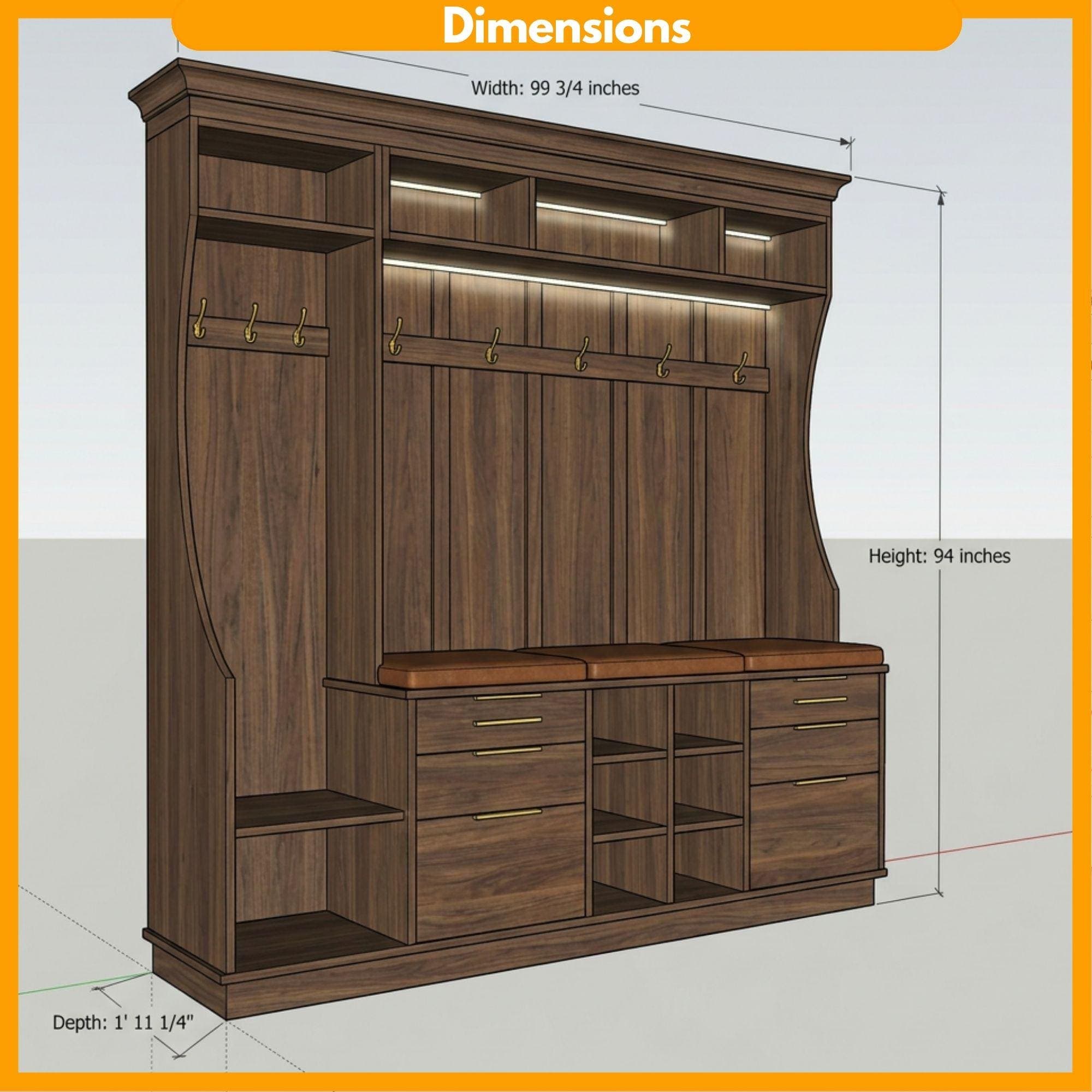 DIY Built In Cabinets Plans | Large Mudroom Hall Tree Blueprint | Wall Unit Storage Cabinet PDF 1