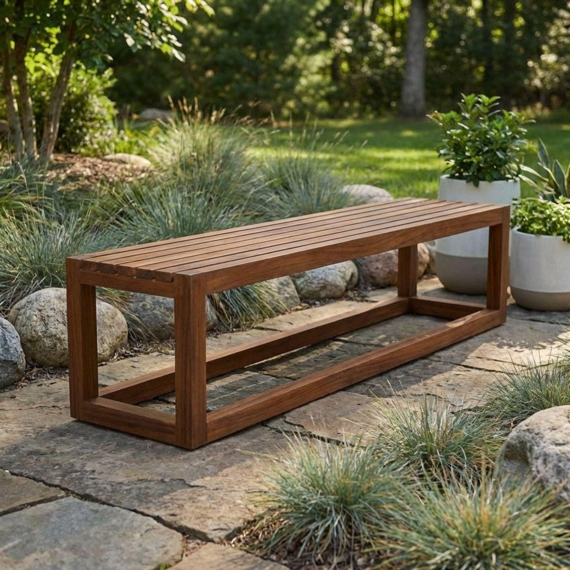 DIY Outdoor Bench Plans | Simple Wood Deck Bench Blueprint | Modern Backless Garden Seating PDF 4