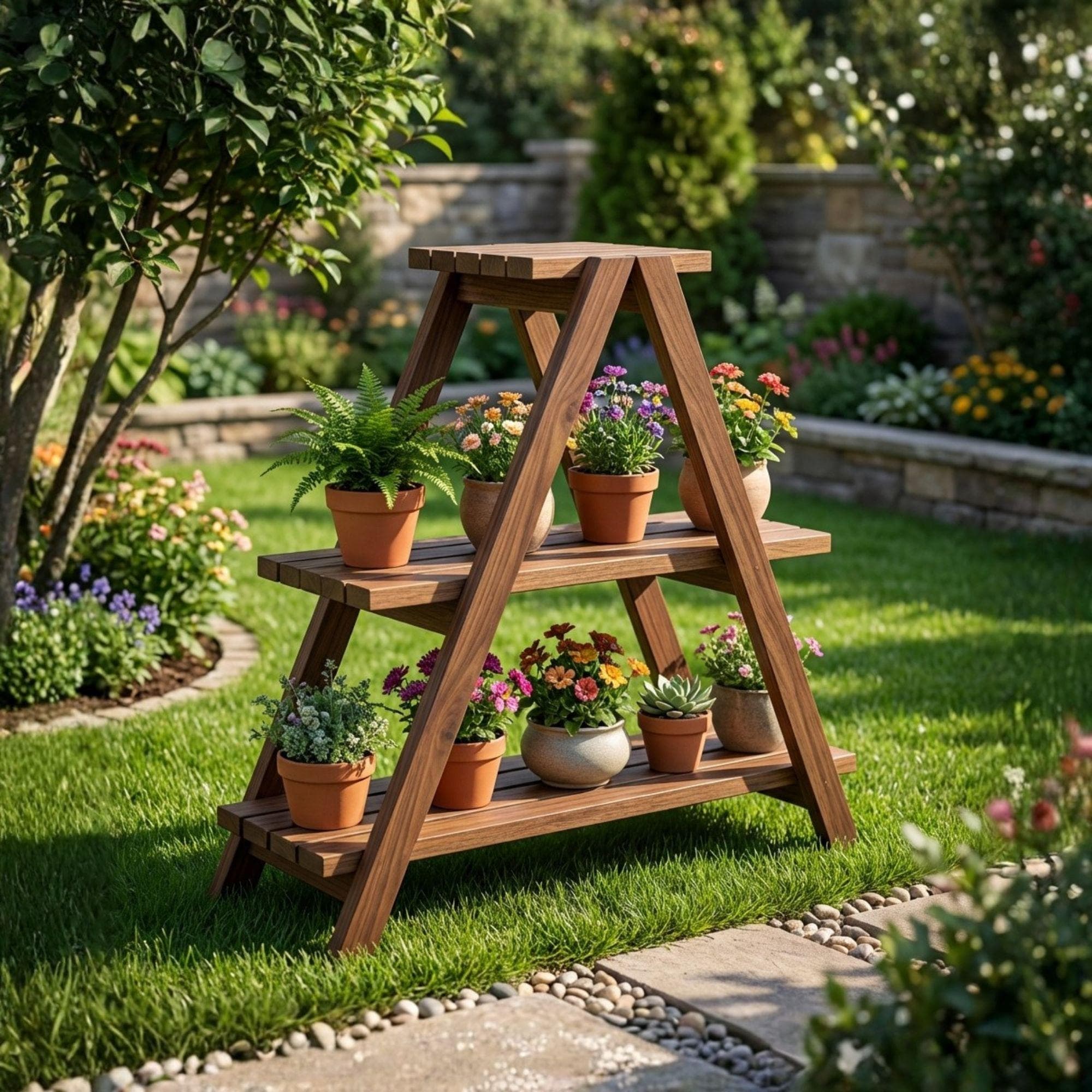 DIY Tiered Plant Stand Plans | A-Frame Wood Ladder Shelf Blueprint (Digital Download)