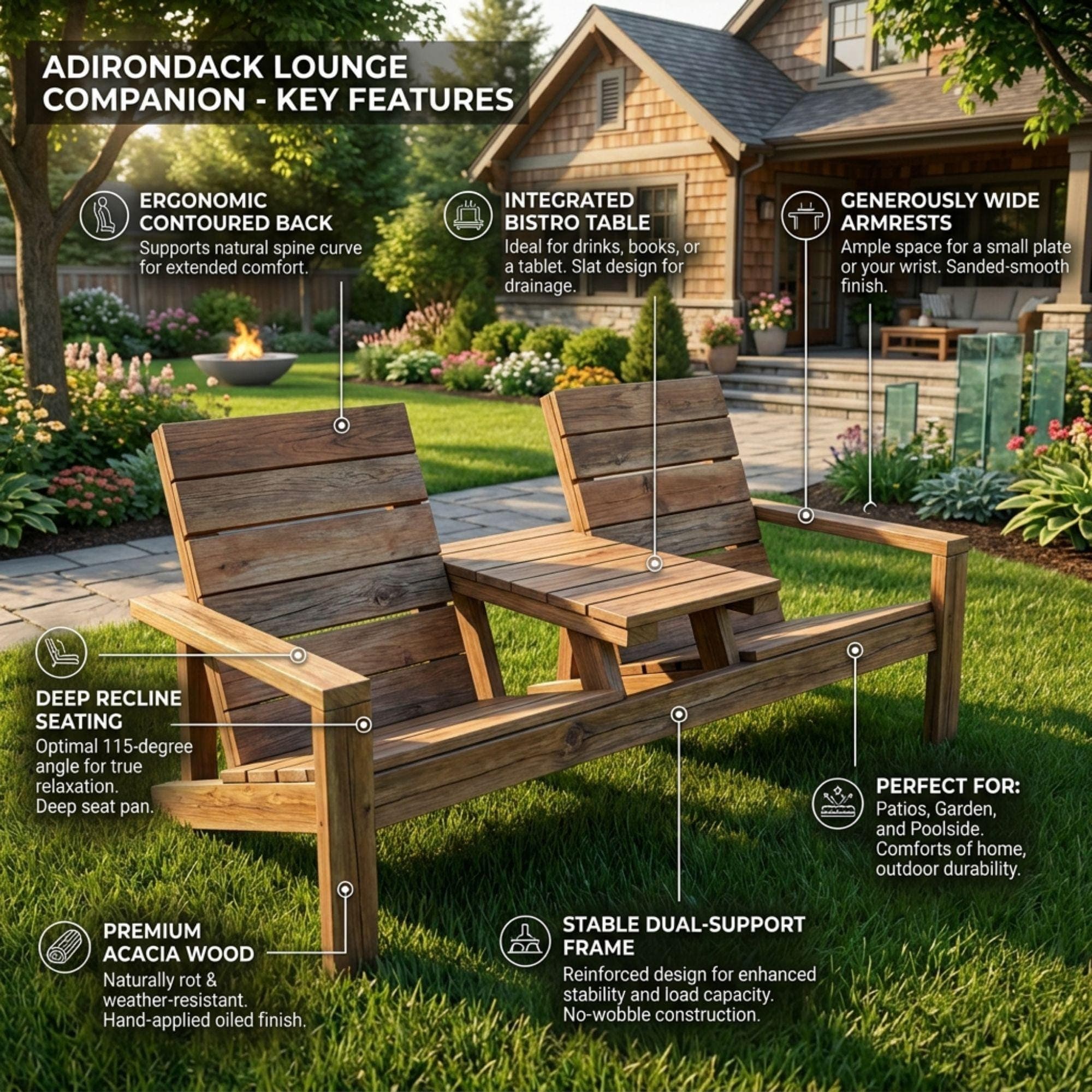 DIY Outdoor Double Chair Plans | Wooden Porch Furniture Blueprint | Double Seat Bench with Table PDF 2