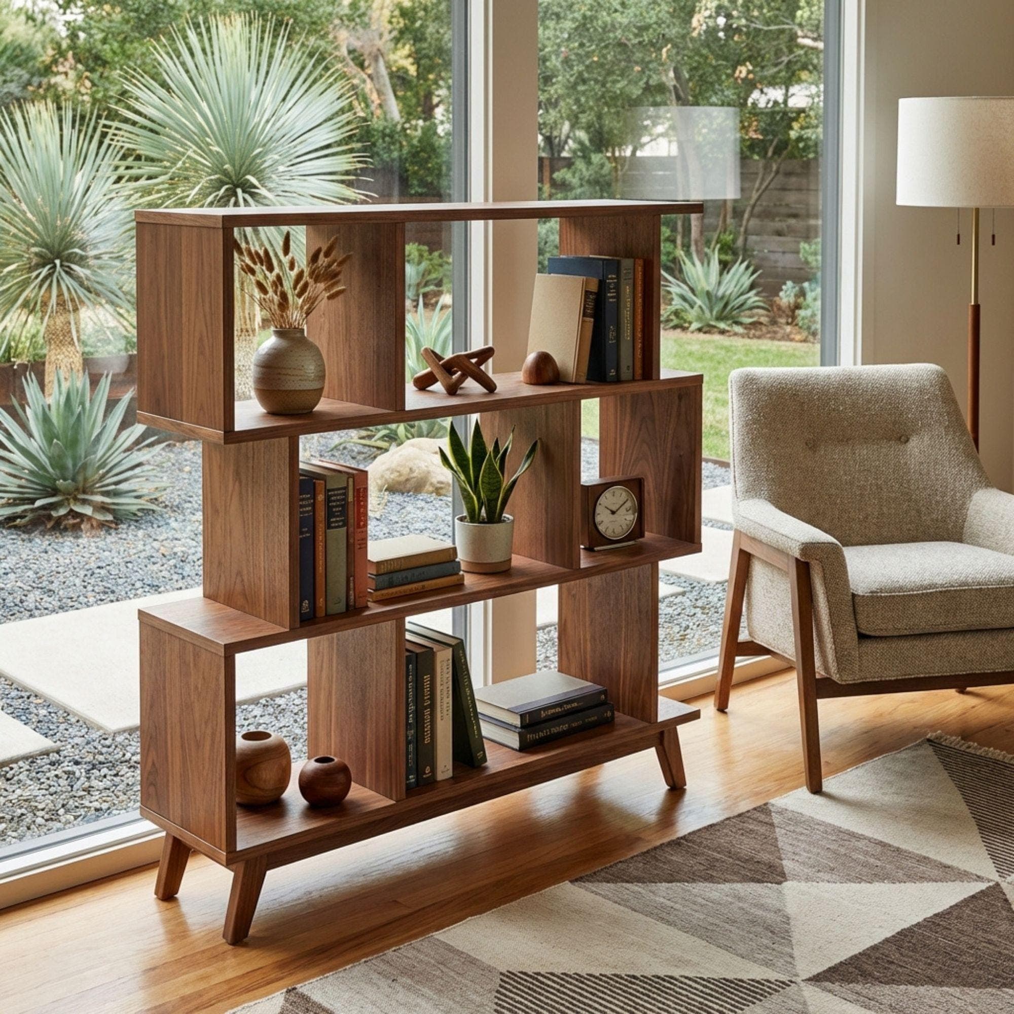 Mid-Century Modern Bookshelf Plans | Geometric Wood Bookcase Blueprint (Digital Download)