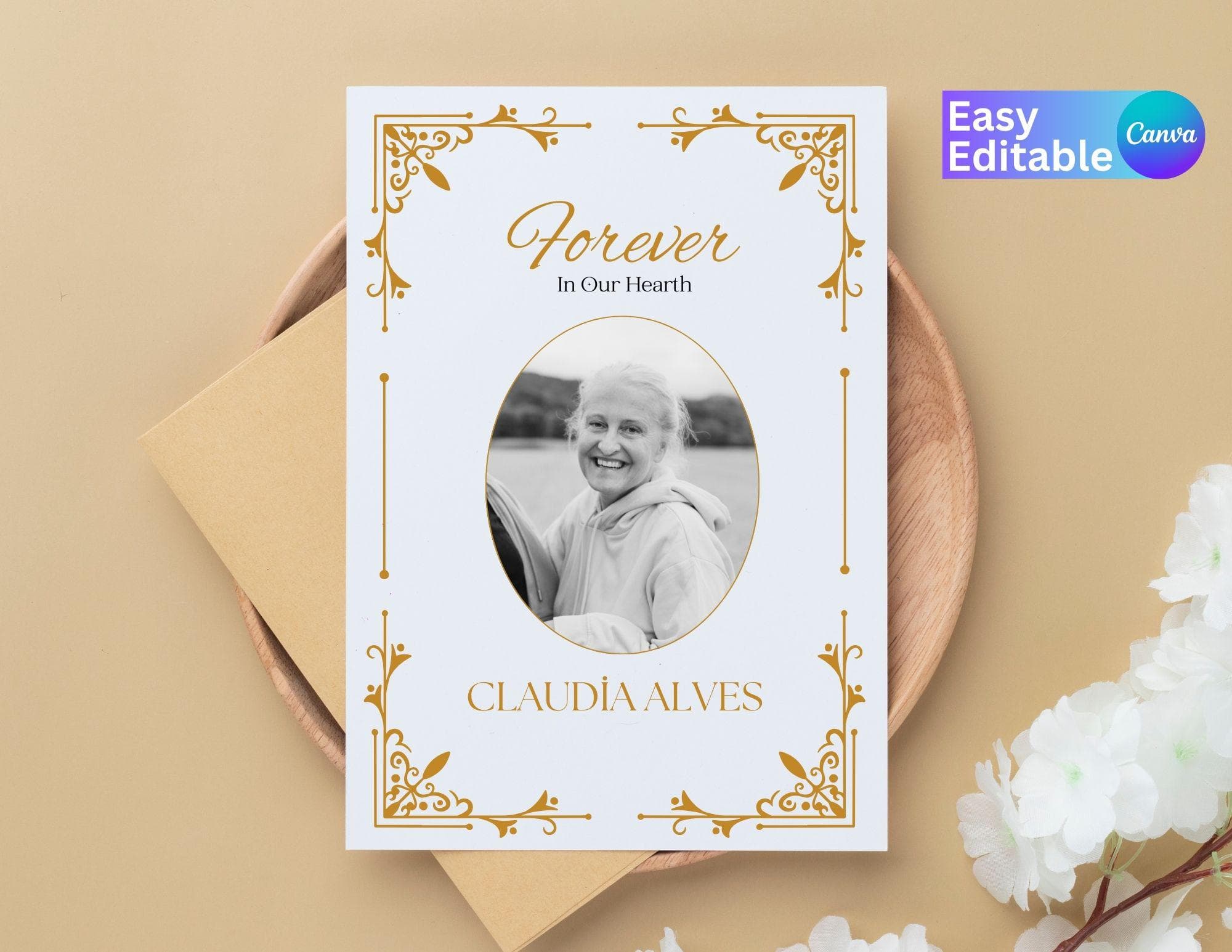 Gold Funeral Program Template | Canva Bifold Memorial (Digital Download)
