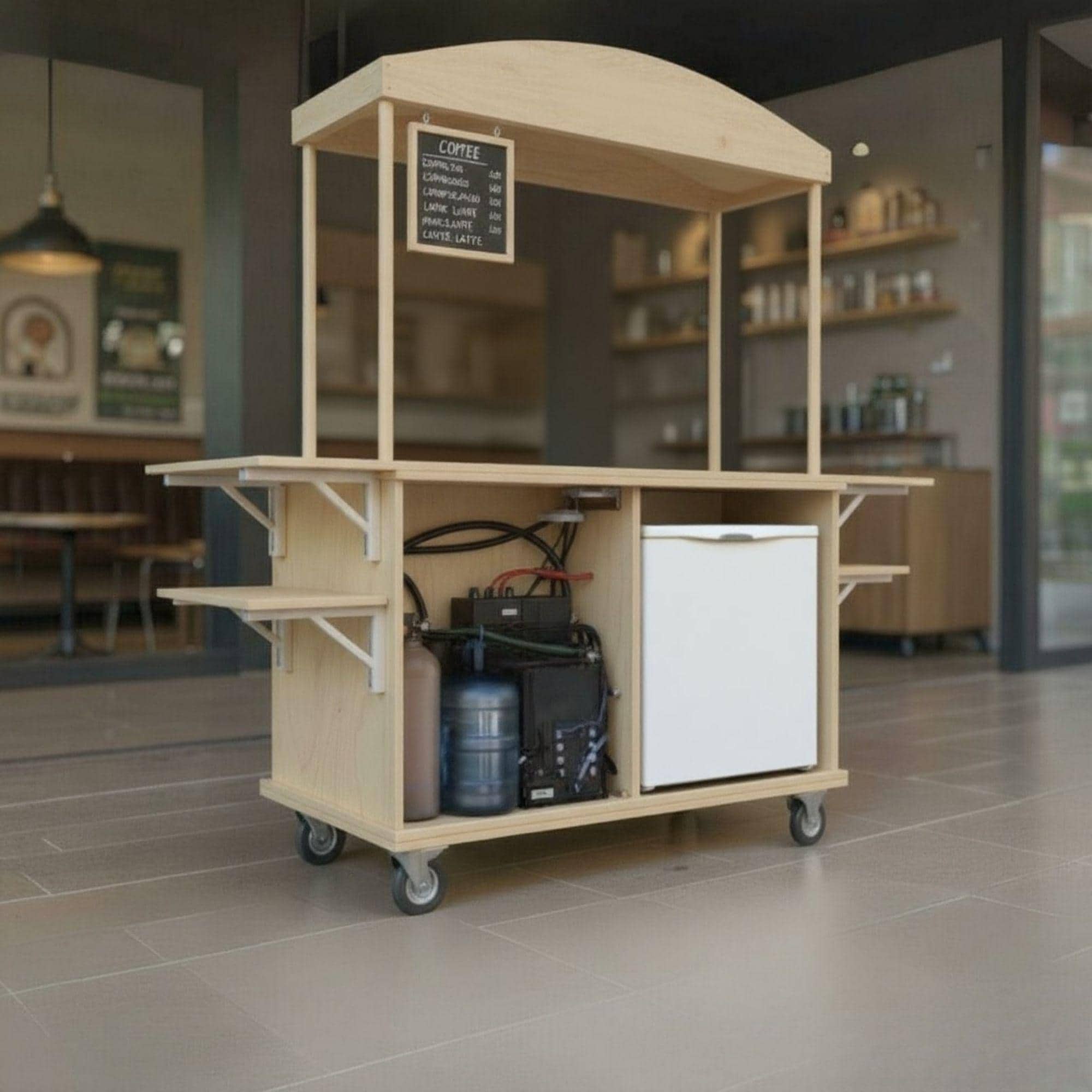 Coffee Cart Plans | Portable Espresso Bar Blueprint | DIY Collapsible Mobile Coffee, Drink Vendor Cart Design 4