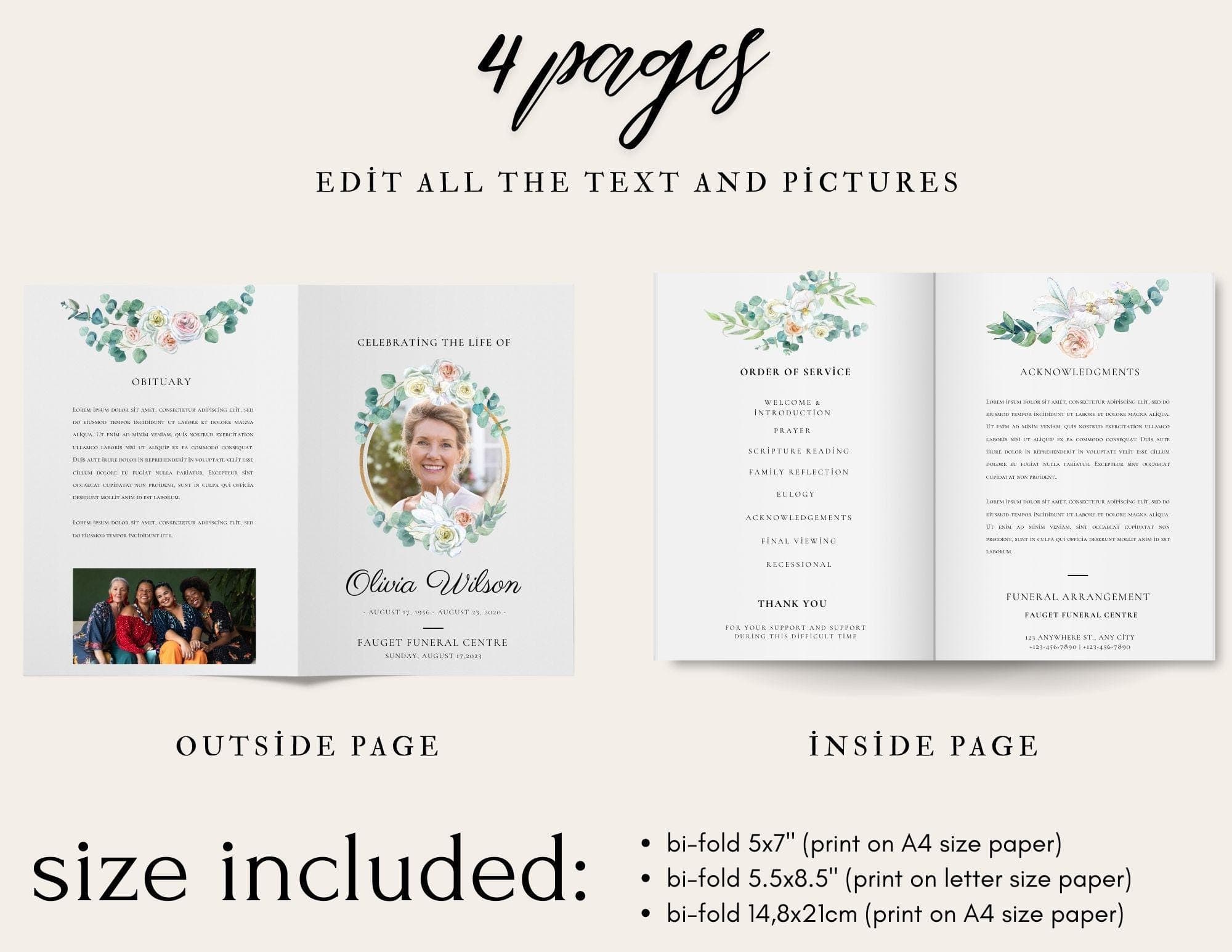 Greenery Funeral Program Template | Celebration of Life (Digital Download) 1