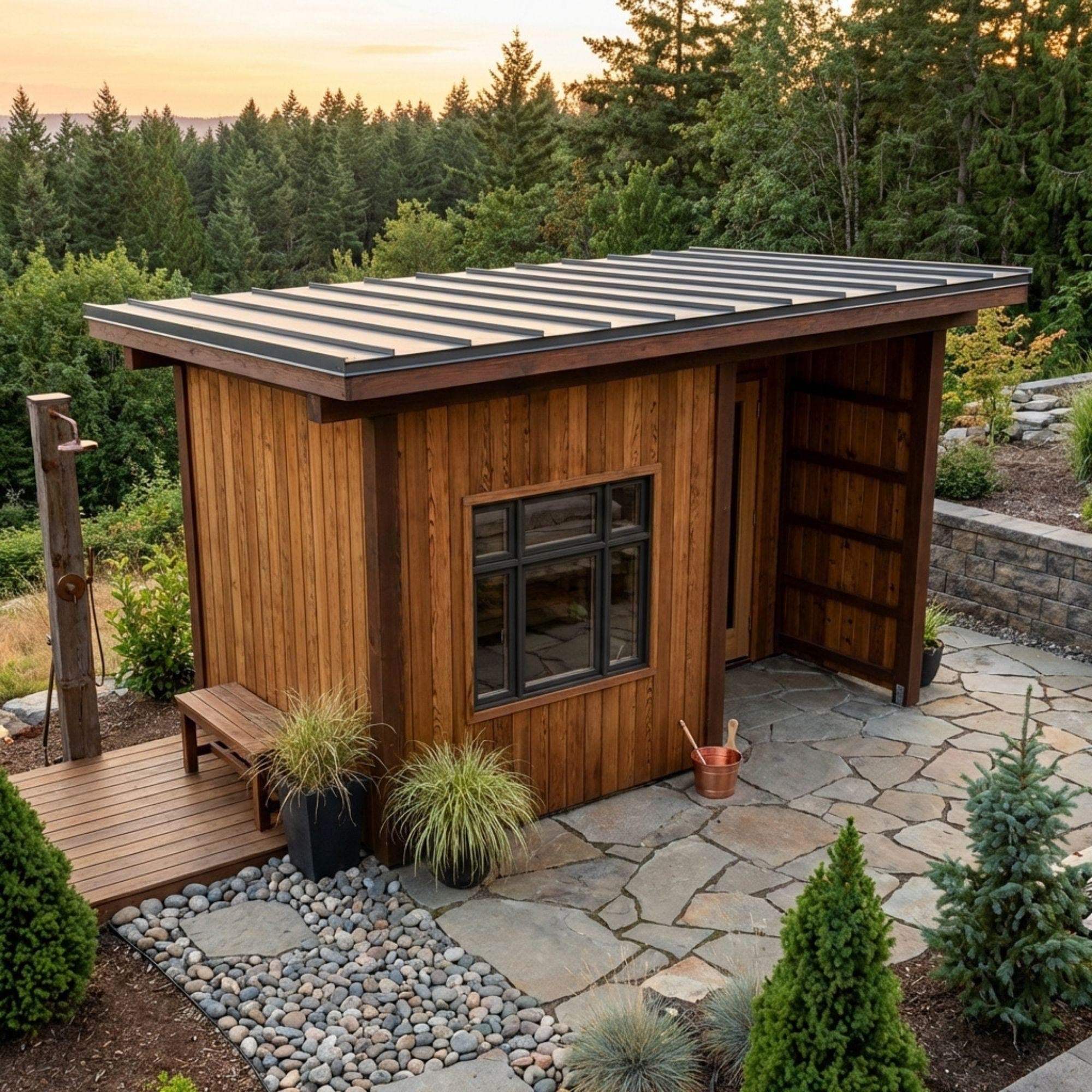 DIY Outdoor Sauna Plans | Modern Sauna Blueprints PDF | Sauna With Window | Sauna With Shower Plans | Backyard Sauna Building Design