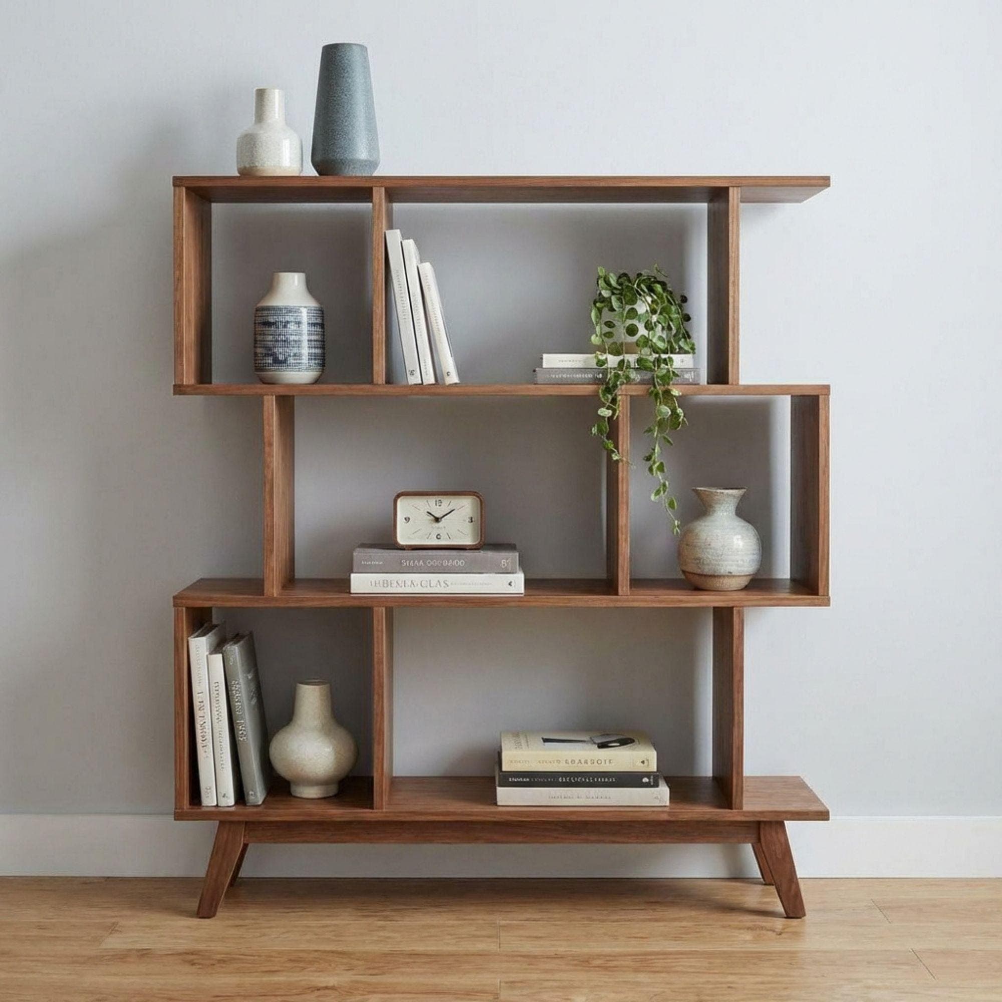 Mid-Century Modern Bookshelf Plans | Geometric Wood Bookcase Blueprint (Digital Download) 5