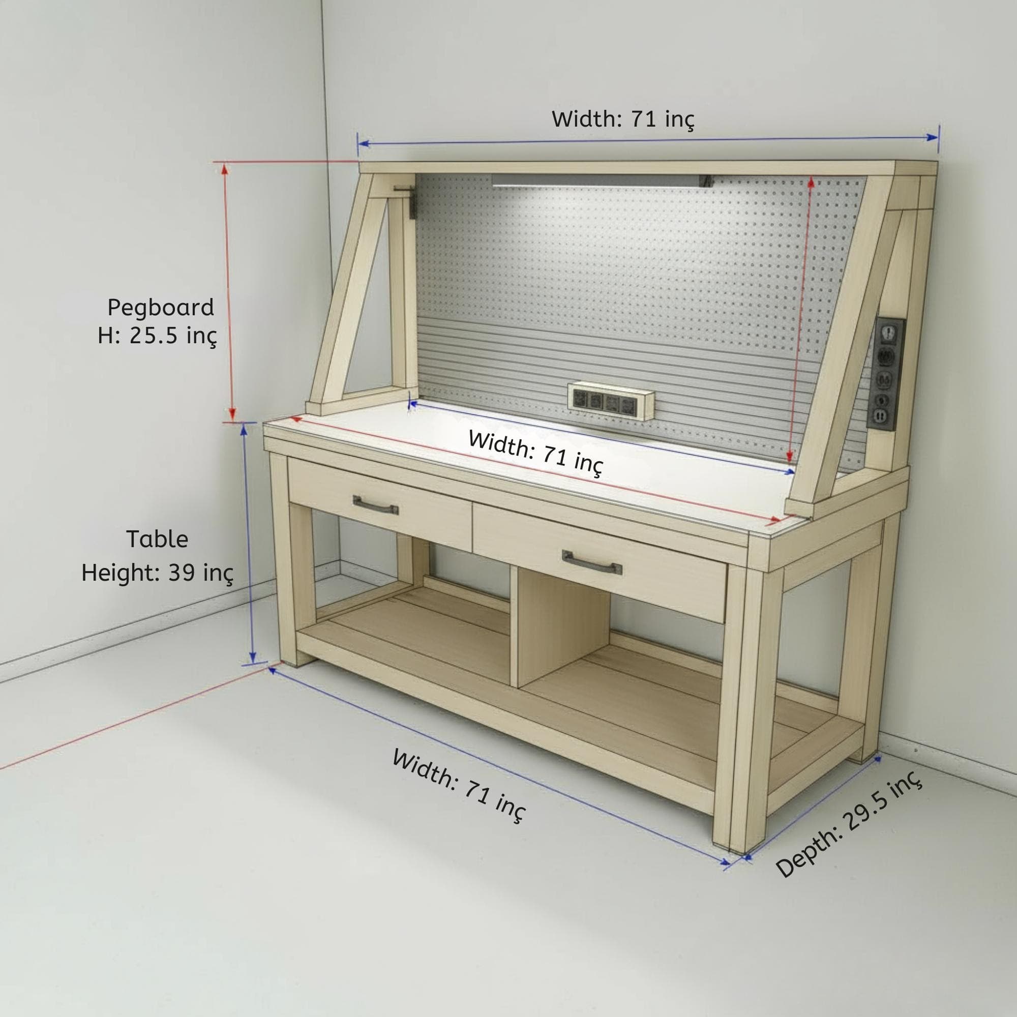 Work Bench With Storage DIY Plan | Garage Workbench and Woodworking Table with Shelves - Custom Stationary Desk Plan 5