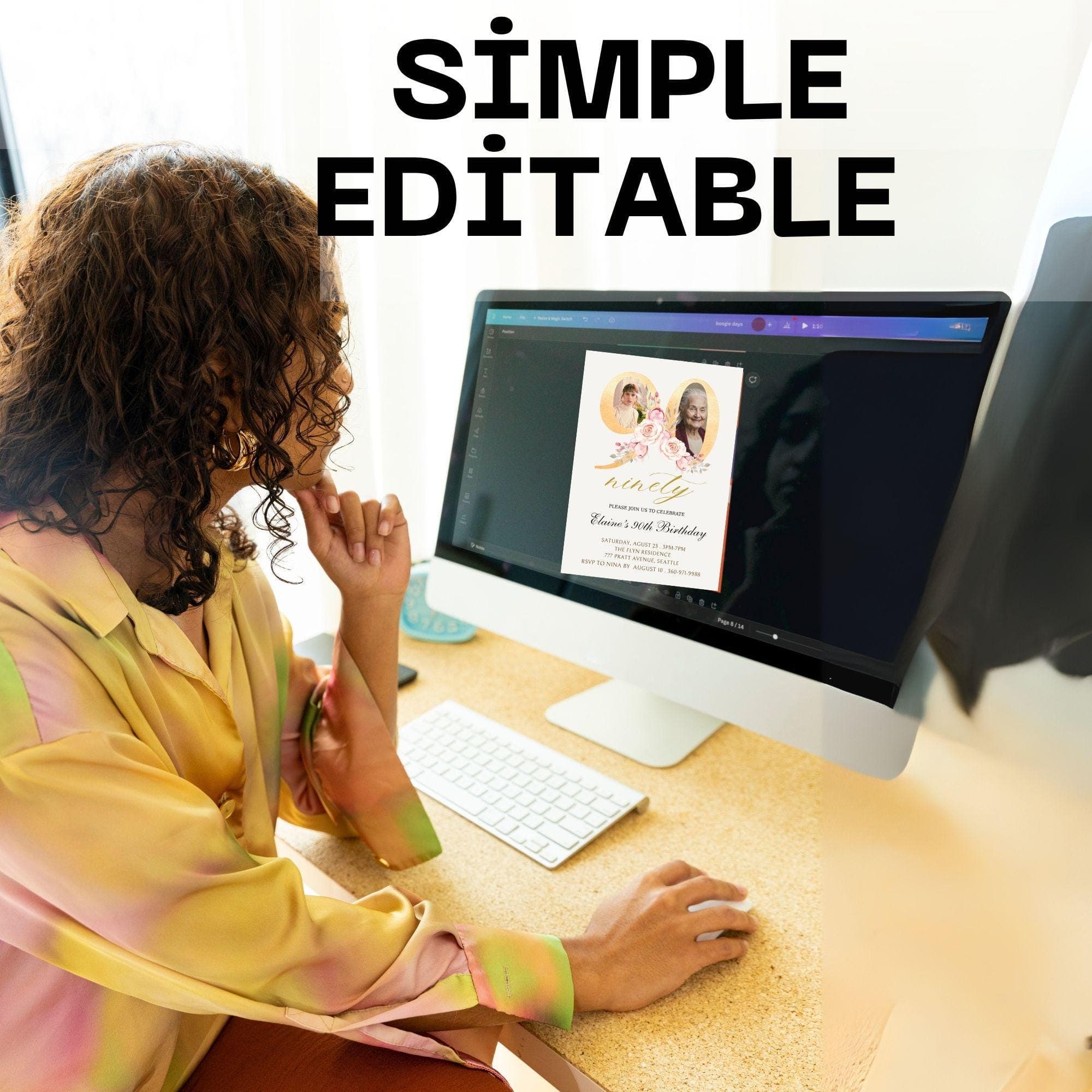 Floral 90th Birthday Invitation | Photo Keepsake (Digital) 8