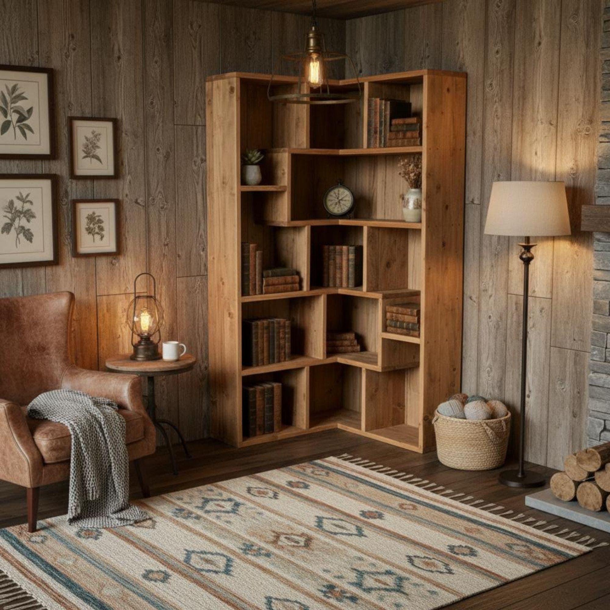 DIY Corner Bookshelf Plans PDF | Artistic Triangle Wall Shelf | Space-Saving Wood Corner Unit | Hanging Corner Bookcase & Decor 1