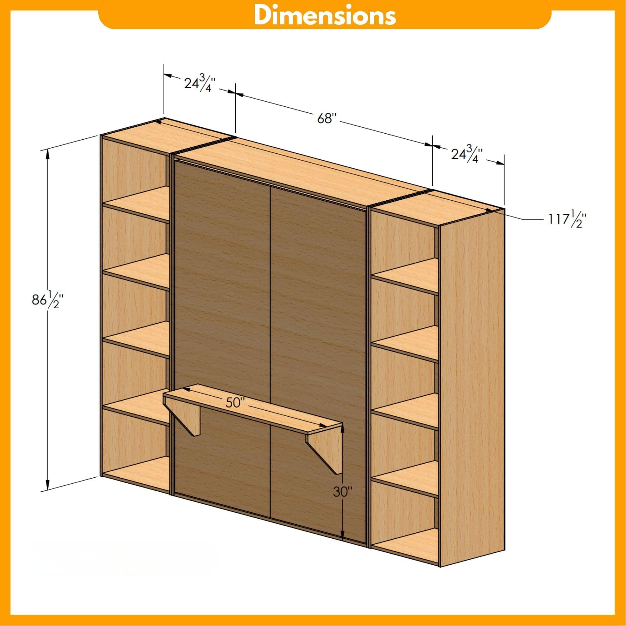 DIY Horizontal Murphy Bed Plans with Desk and Shelves (Digital Download) 1