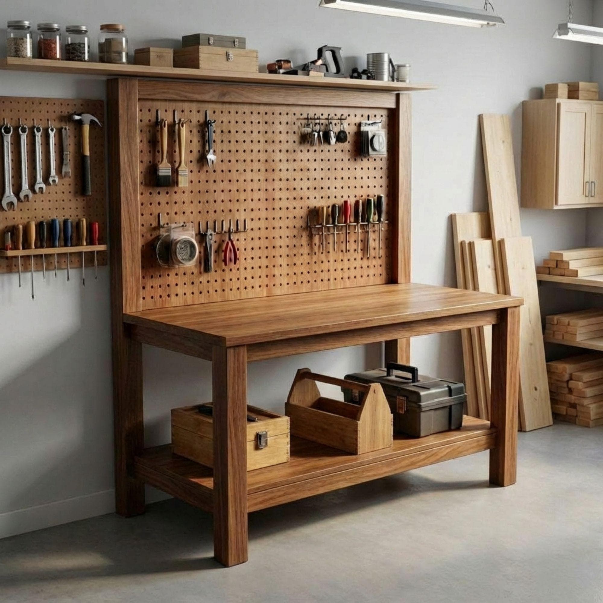 DIY Workbench Plans | Garage Workbench with Pegboard PDF | Wood Workbench Shelf | Easy DIY Garage Workshop Workbench 3