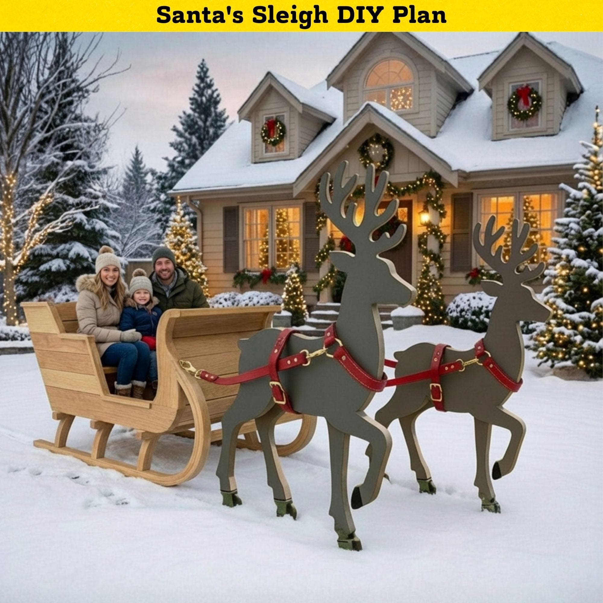 DIY Santa Sleigh & Reindeer Plans | Life-Size Outdoor Christmas Yard Display | Wooden Holiday Decor Blueprint | Digital PDF Pattern