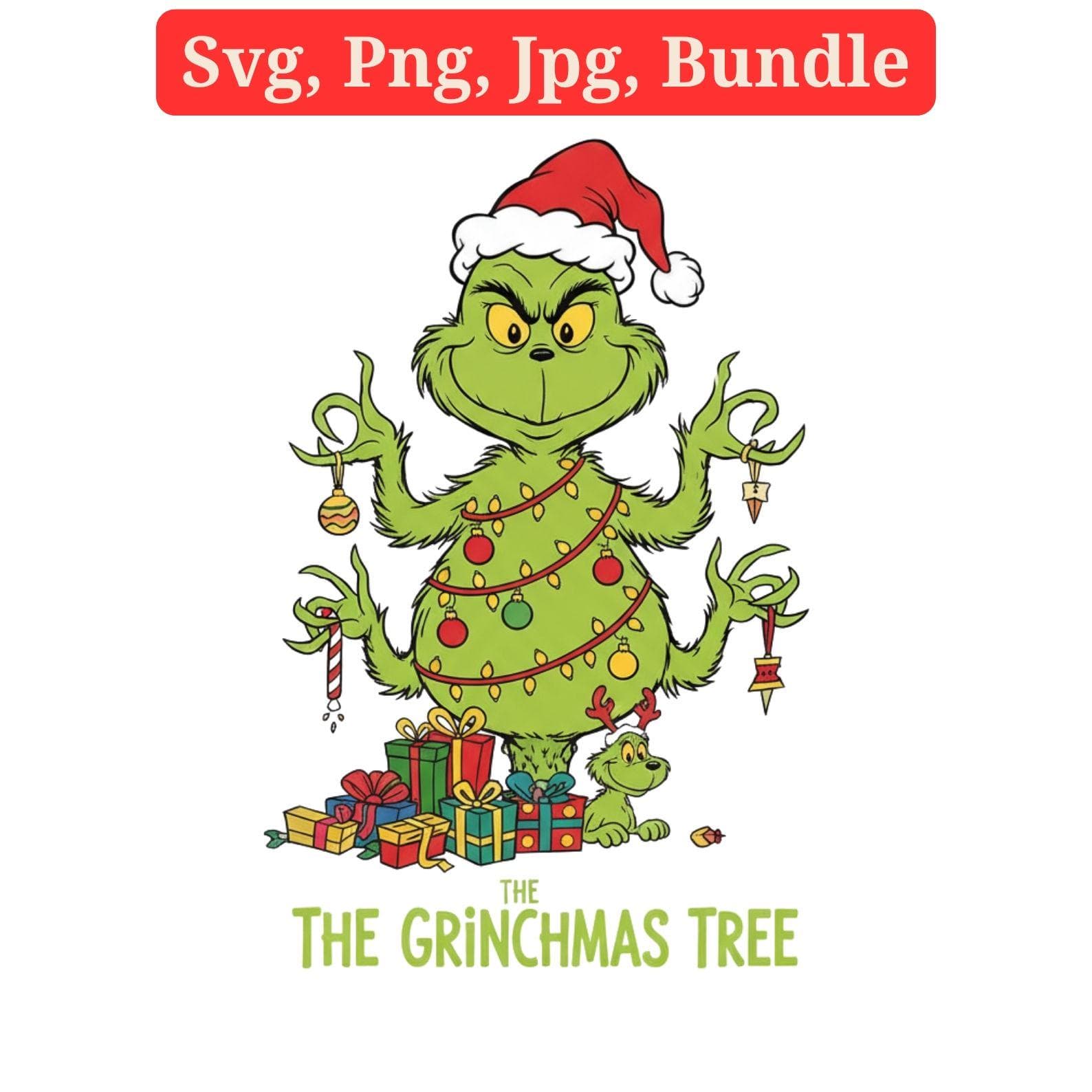 Grinch Hand Stealing Christmas Tree SVG & PNG Bundle | Whoville Tree Clipart, Sublimation Files 1