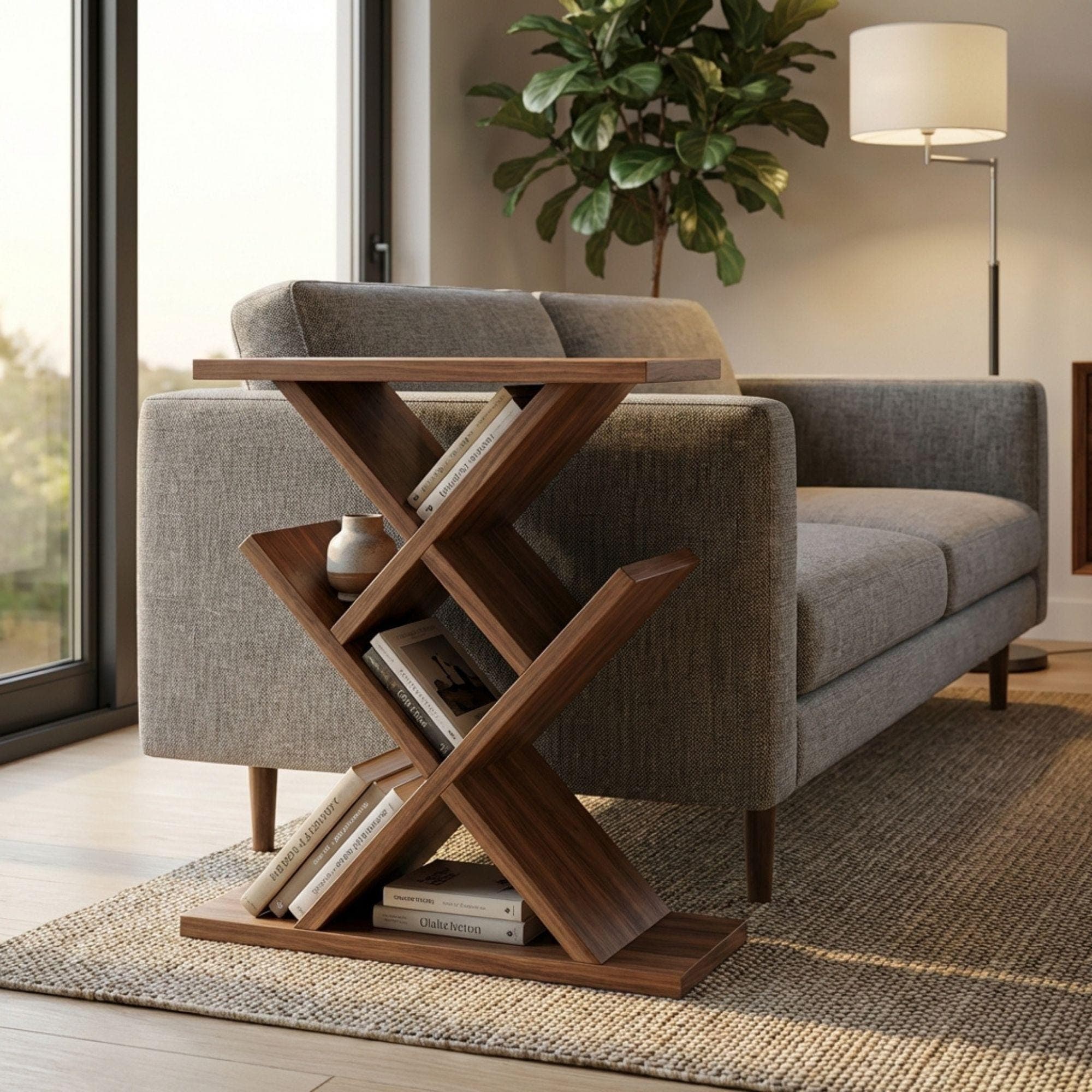 DIY Floating Shelf Plan | Modern X Shaped Wall Shelf Blueprint | Geometric Bookcase Woodworking Plans 5