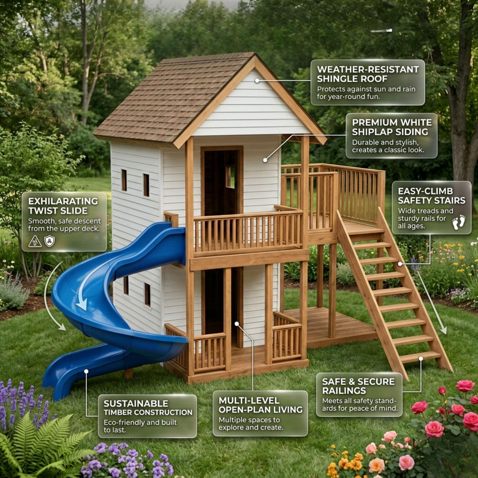 DIY 2-Story Playhouse Plans | Kids Elevated Backyard Fort Blueprint (PDF Download) 2