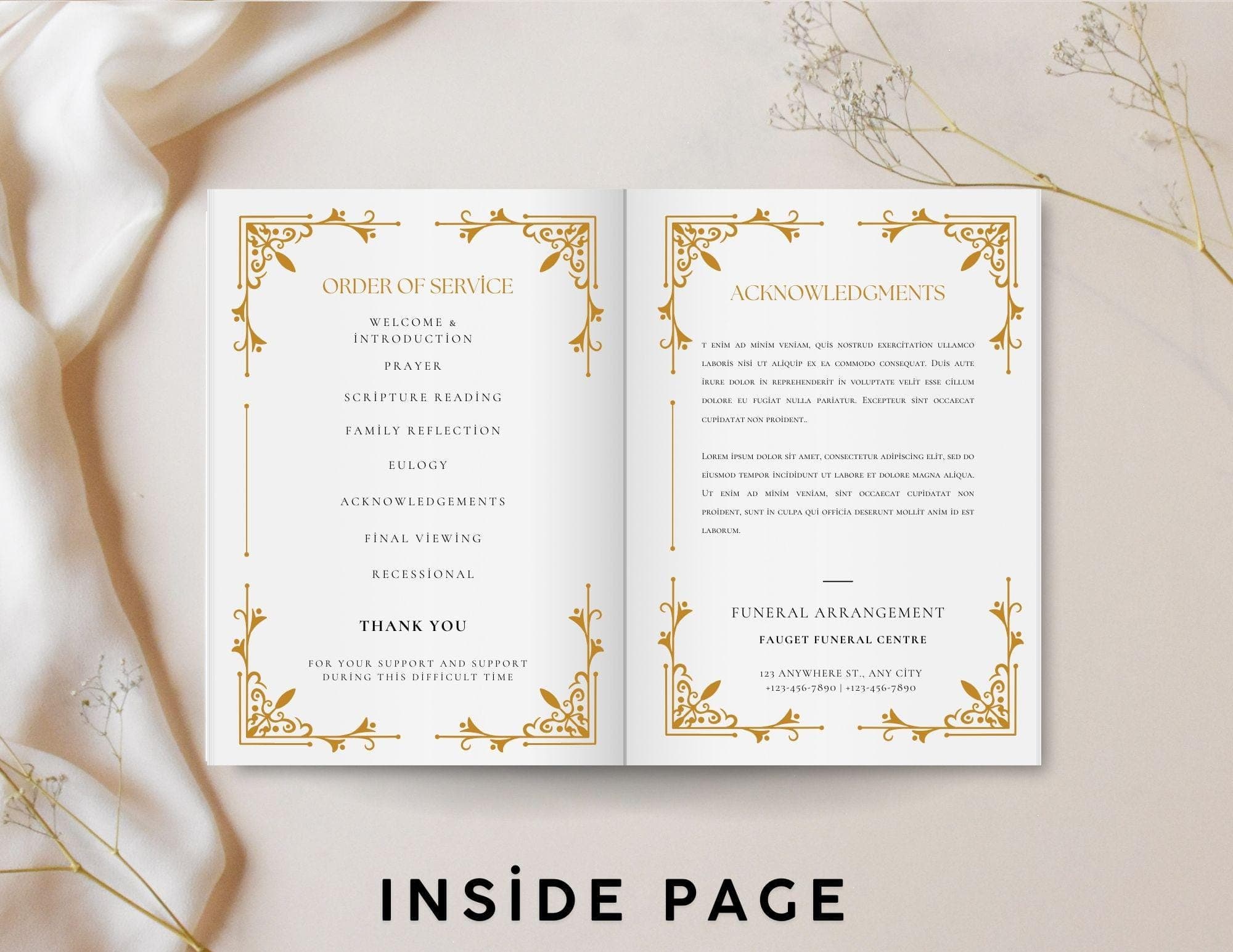 Gold Funeral Program Template | Canva Bifold Memorial (Digital Download) 4