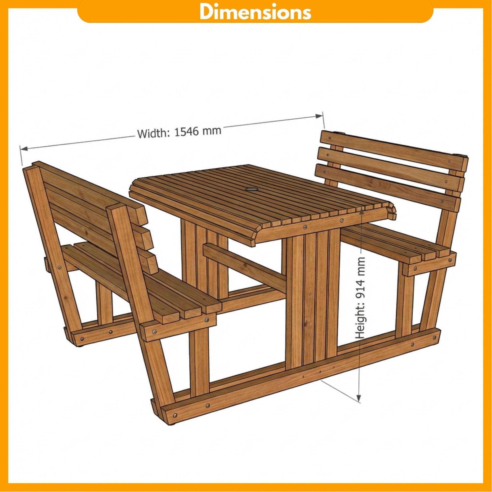 DIY Picnic Table Plans with Backrest | Outdoor Table Plans PDF | Picnic Bench Blueprint | Outside Table and Benches Woodworking Template 1