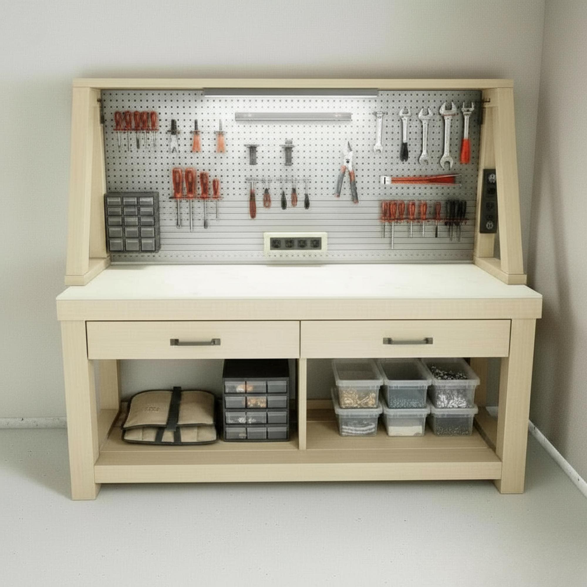 Work Bench With Storage DIY Plan | Garage Workbench and Woodworking Table with Shelves - Custom Stationary Desk Plan 1