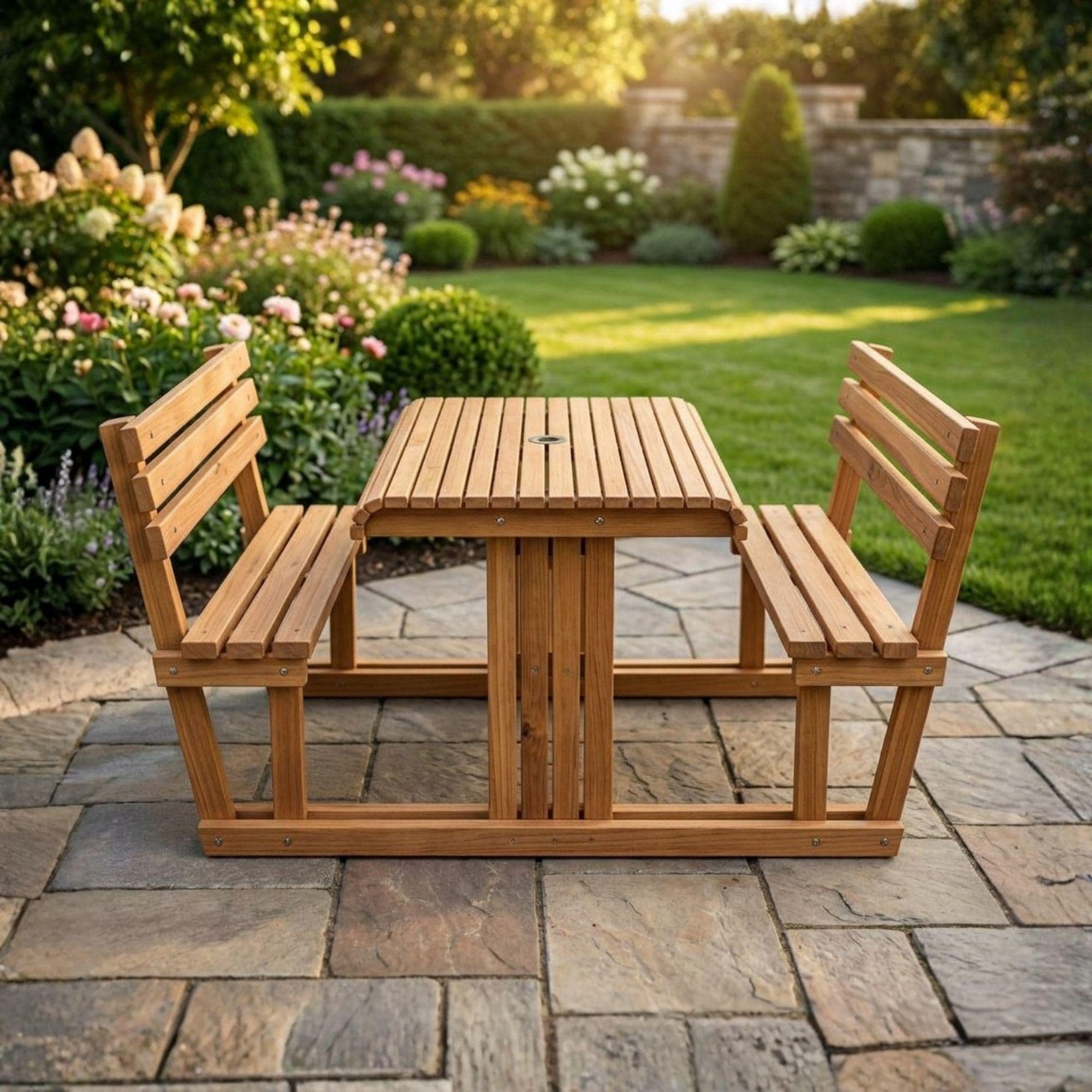 DIY Picnic Table Plans with Backrest | Outdoor Table Plans PDF | Picnic Bench Blueprint | Outside Table and Benches Woodworking Template 2
