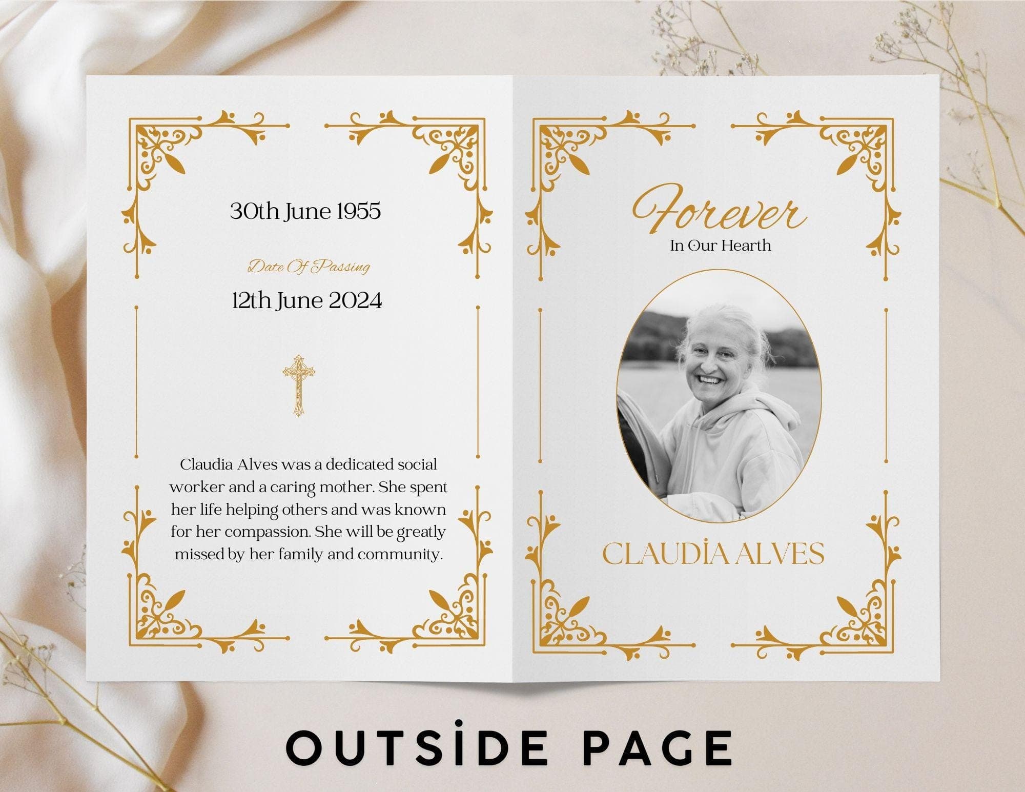 Gold Funeral Program Template | Canva Bifold Memorial (Digital Download) 3