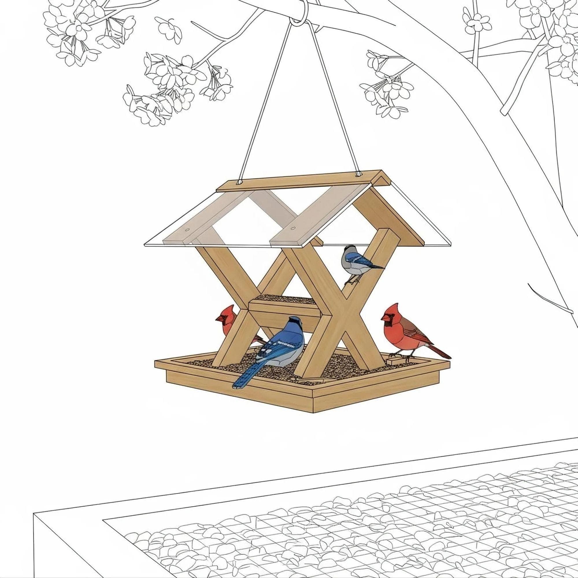 Modern Bird Feeder Plans | Hanging X-Frame Design (PDF) 6