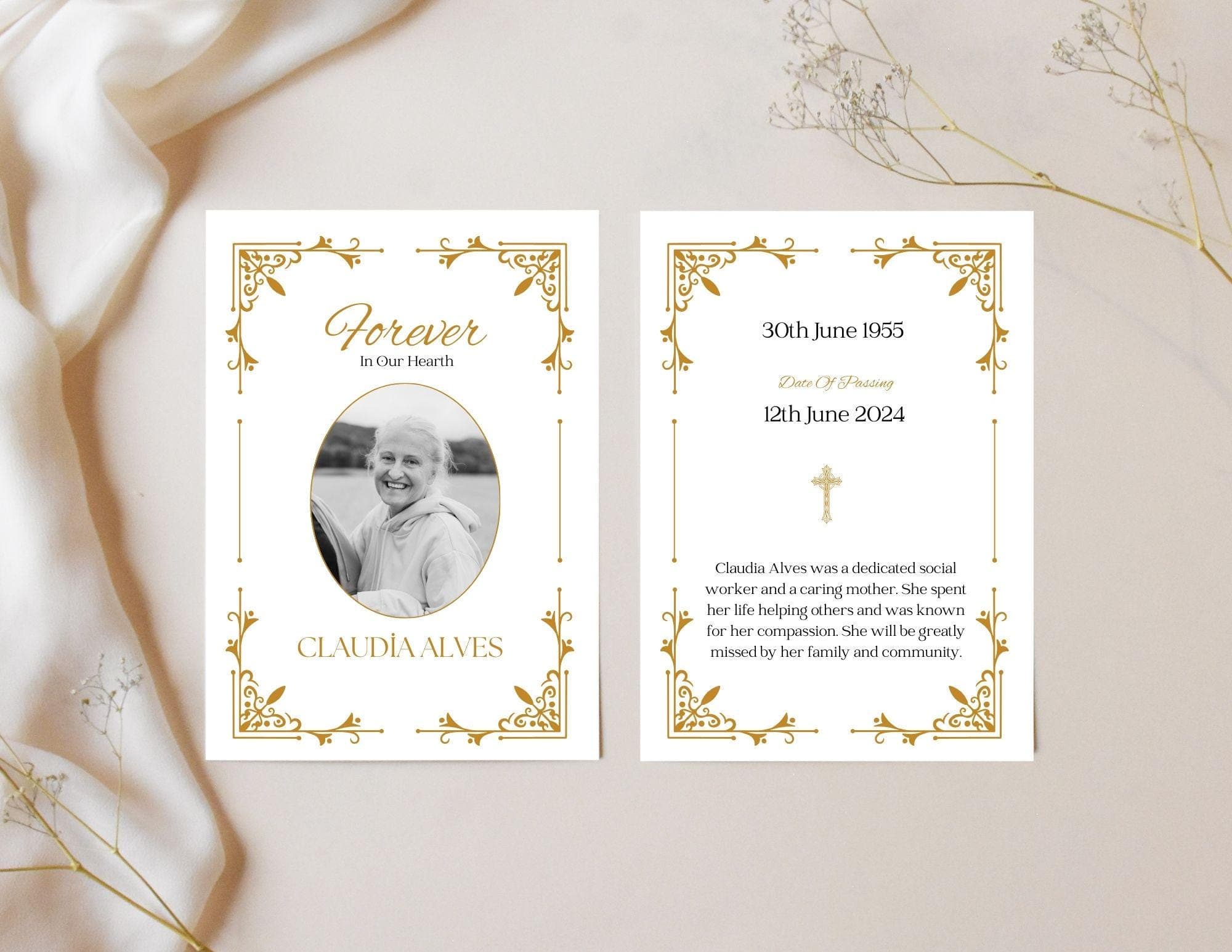 Gold Funeral Program Template | Canva Bifold Memorial (Digital Download) 1