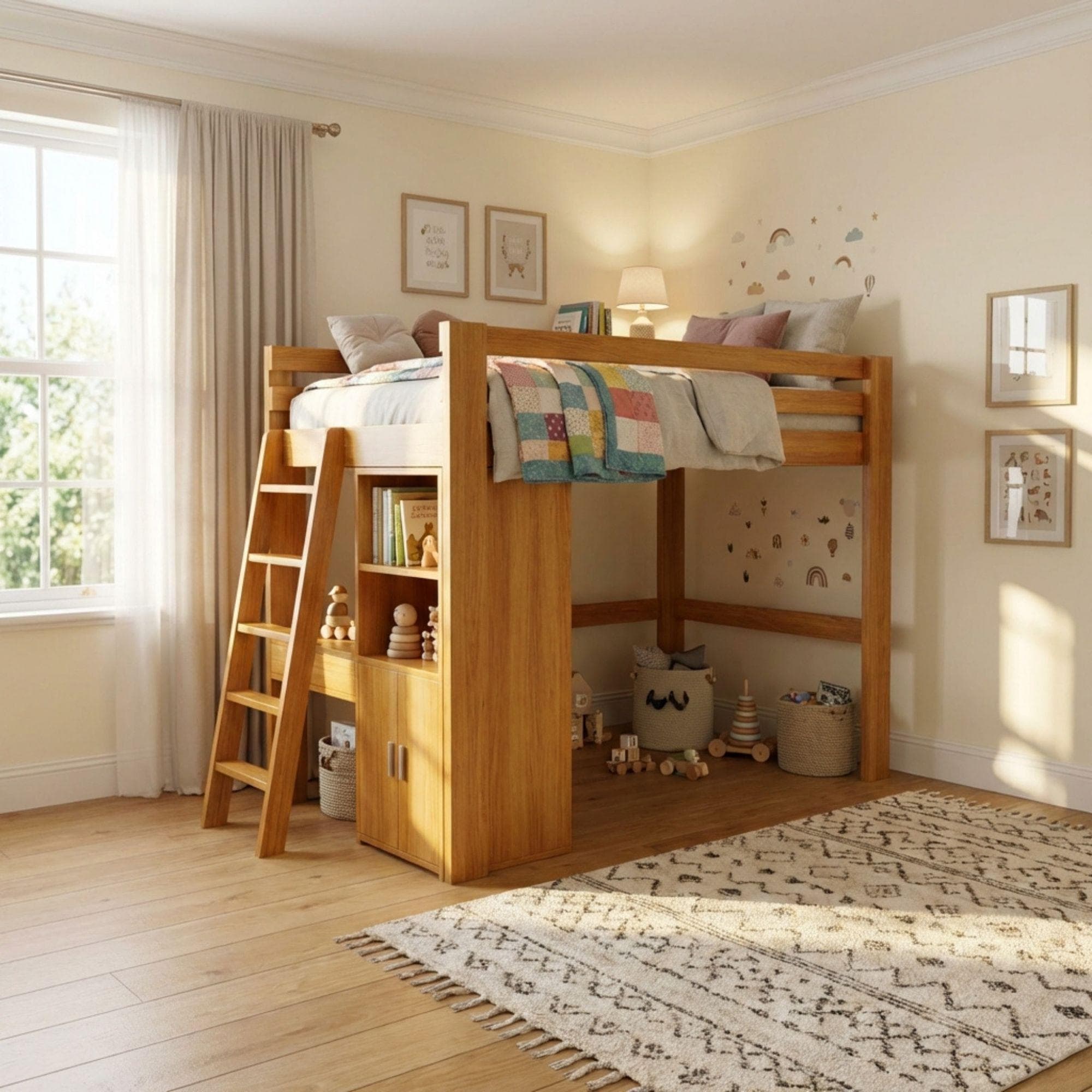 Twin Loft Bed DIY Plans with Stairs & Desk | Space Saving Blueprint (PDF Download) 2