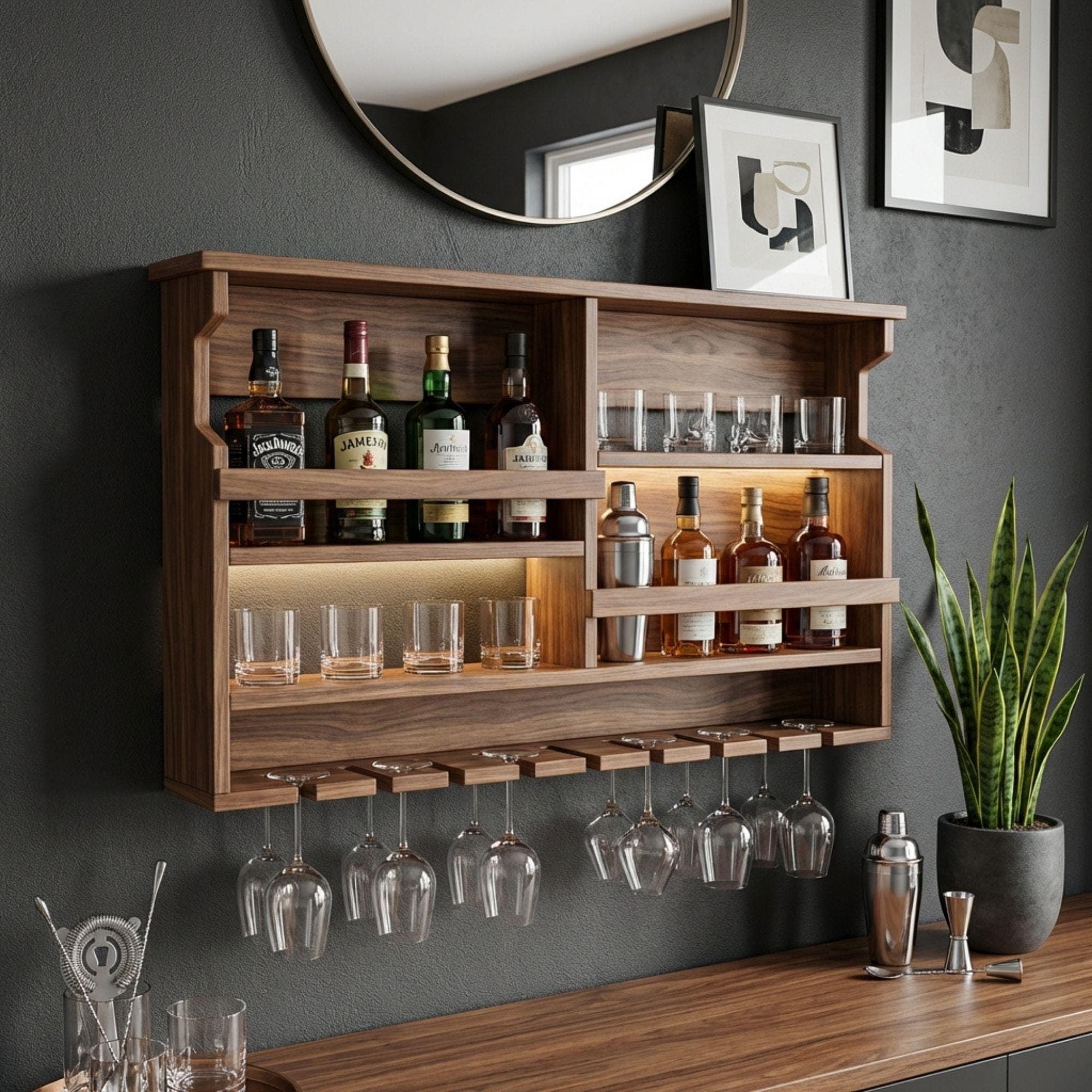 DIY Wall Mounted Wine Rack Plans | Bar Cabinet with Glass Storage (PDF Download) 2