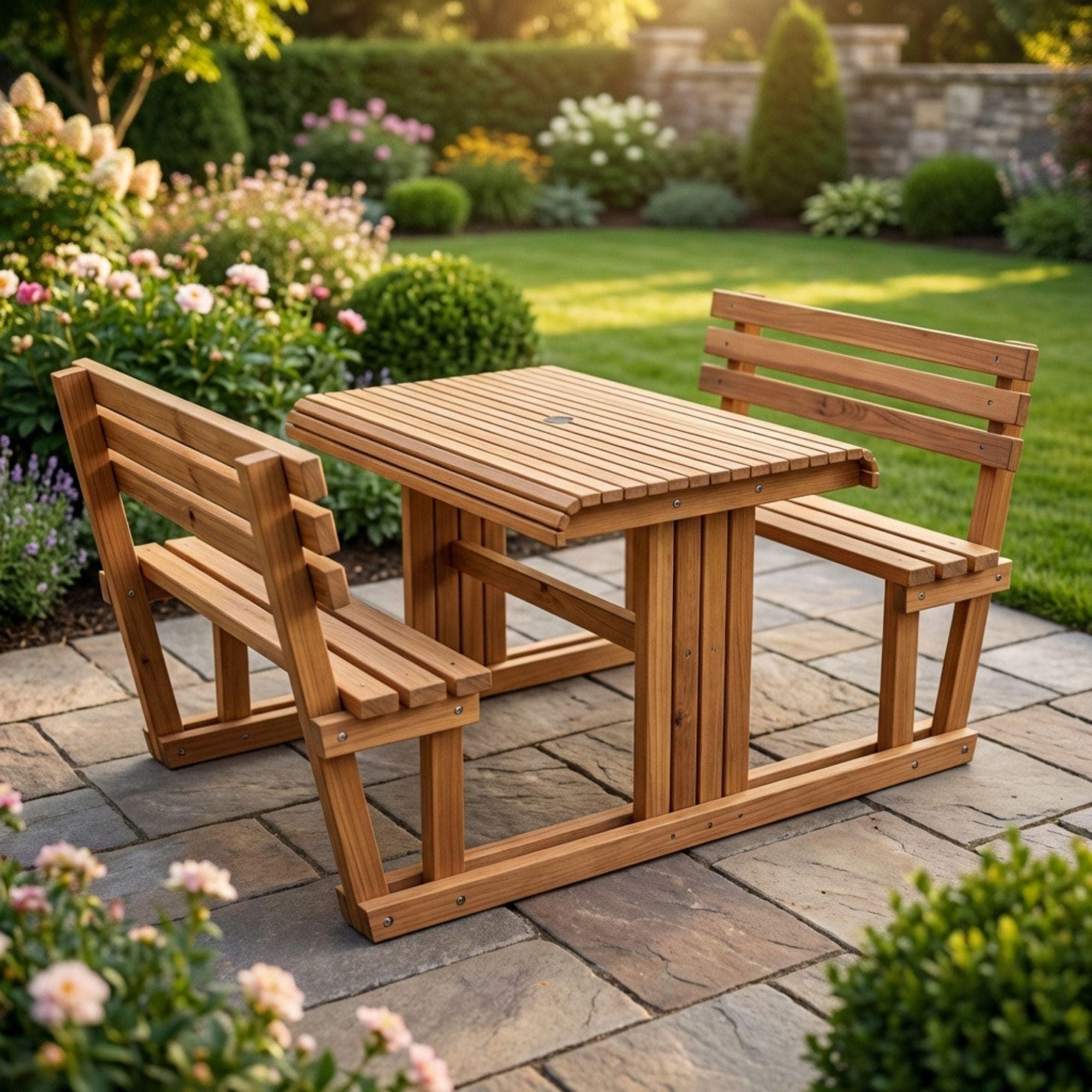 DIY Picnic Table Plans with Backrest | Outdoor Table Plans PDF | Picnic Bench Blueprint | Outside Table and Benches Woodworking Template