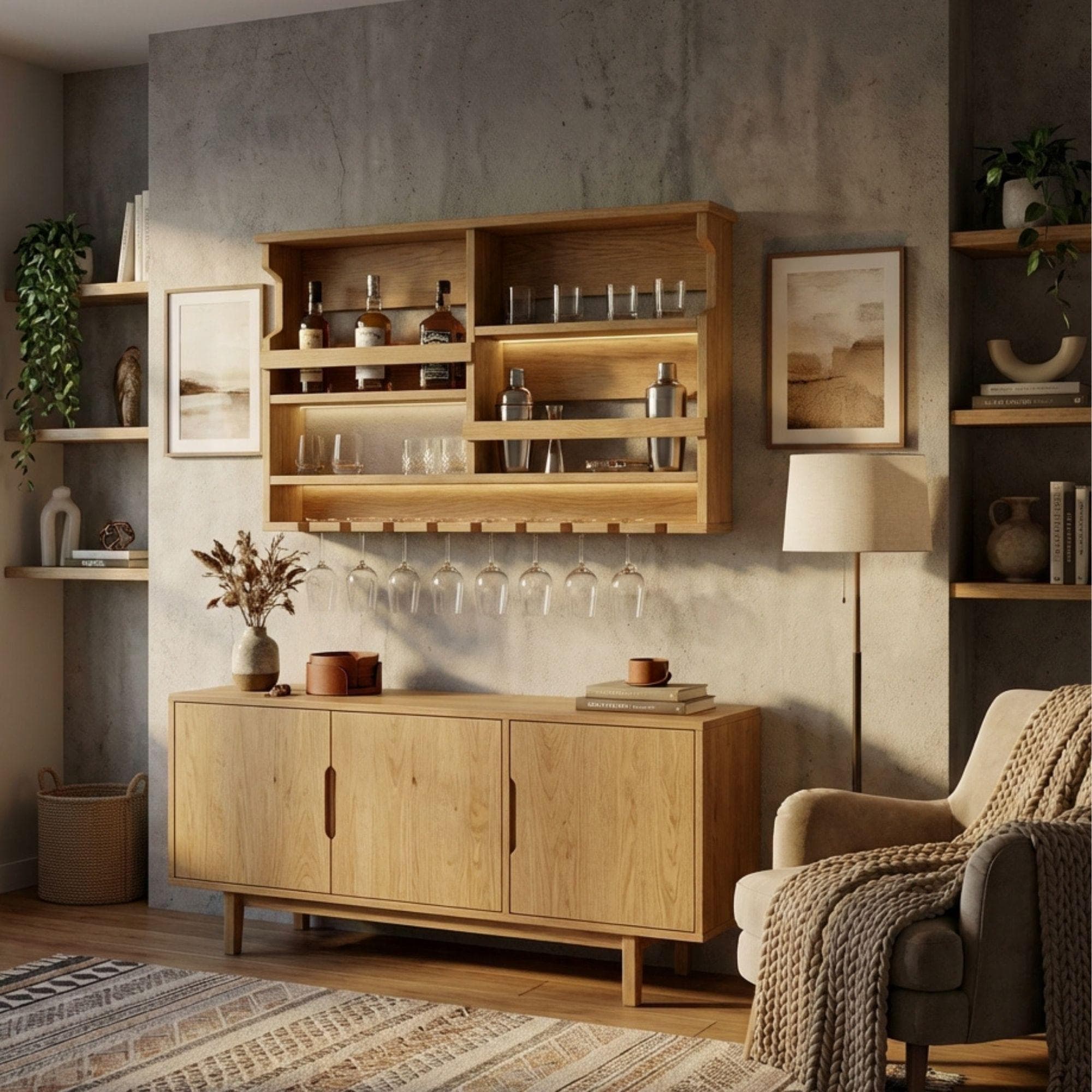 DIY Wall Mounted Wine Rack Plans | Bar Cabinet with Glass Storage (PDF Download) 8