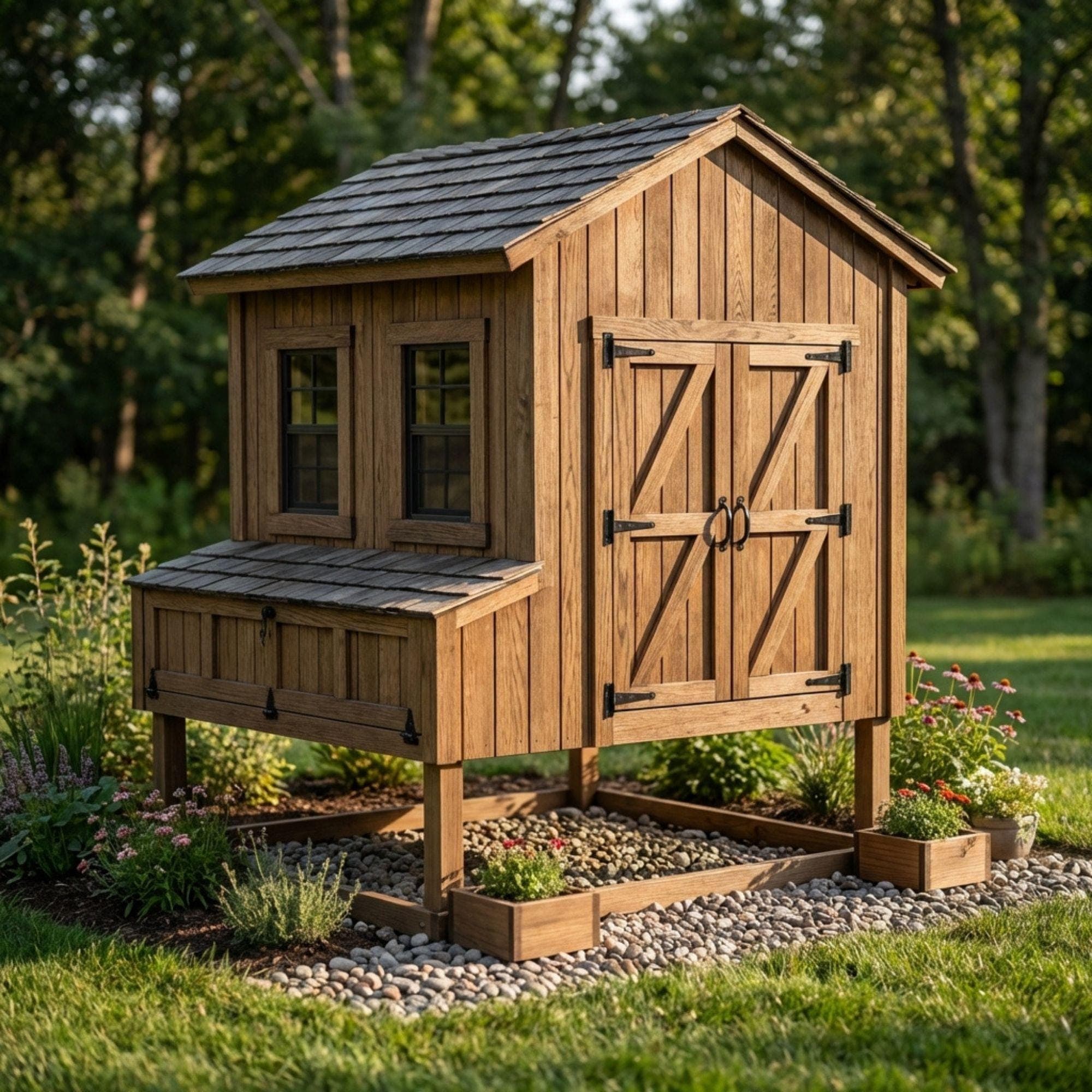 Raised Chicken Coop Plans for 6-8 Chickens | Cabin Style Hen House Blueprint (PDF) 3