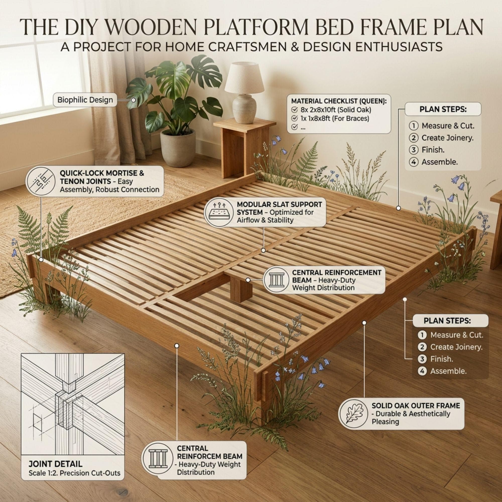 DIY Platform Bed Plans | Wooden Bed Frame Blueprint | Modern Low Profile Bed Design PDF 3