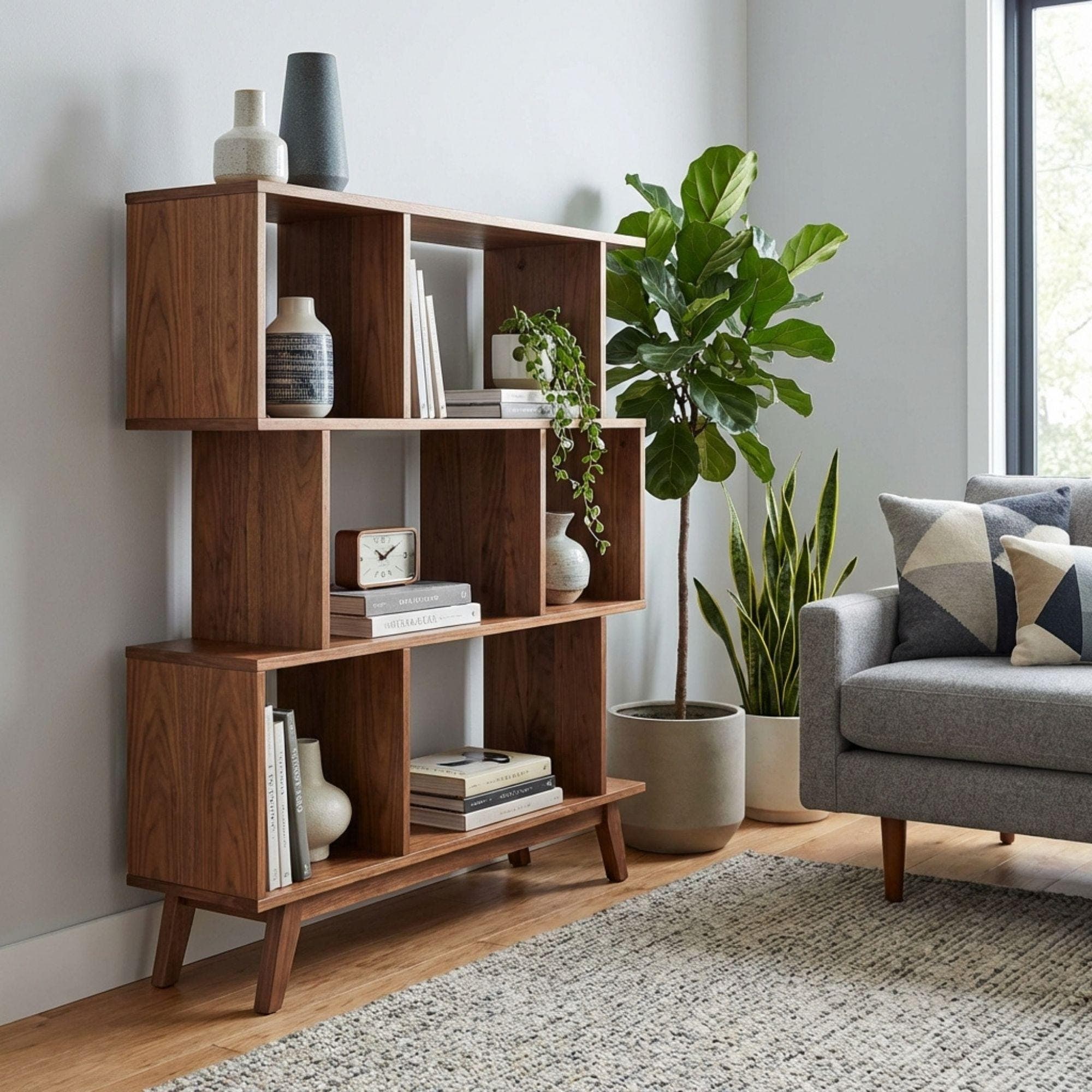 Mid-Century Modern Bookshelf Plans | Geometric Wood Bookcase Blueprint (Digital Download) 4