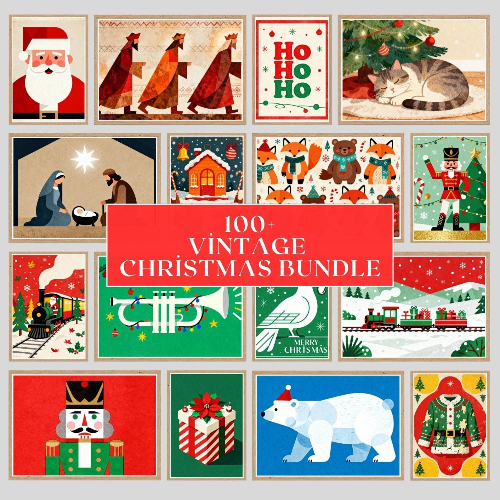 100+ Christmas Vintage Festive Prints Bundle: Bright Nursery Holiday Art (Digital Downloads)