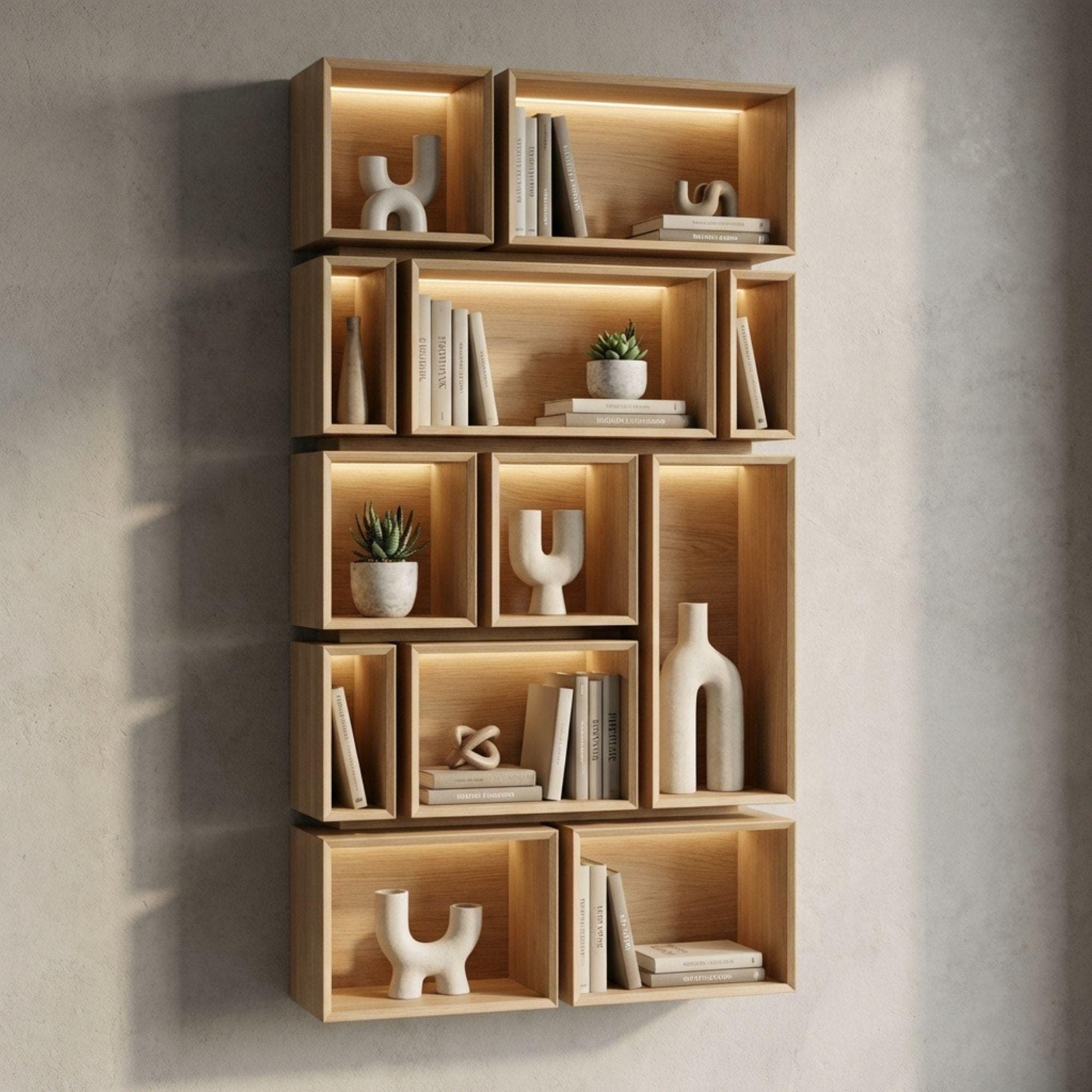 DIY Geometric Bookshelf Plans | Large Asymmetrical Bookcase Blueprint | Abstract Wall Book Shelves PDF