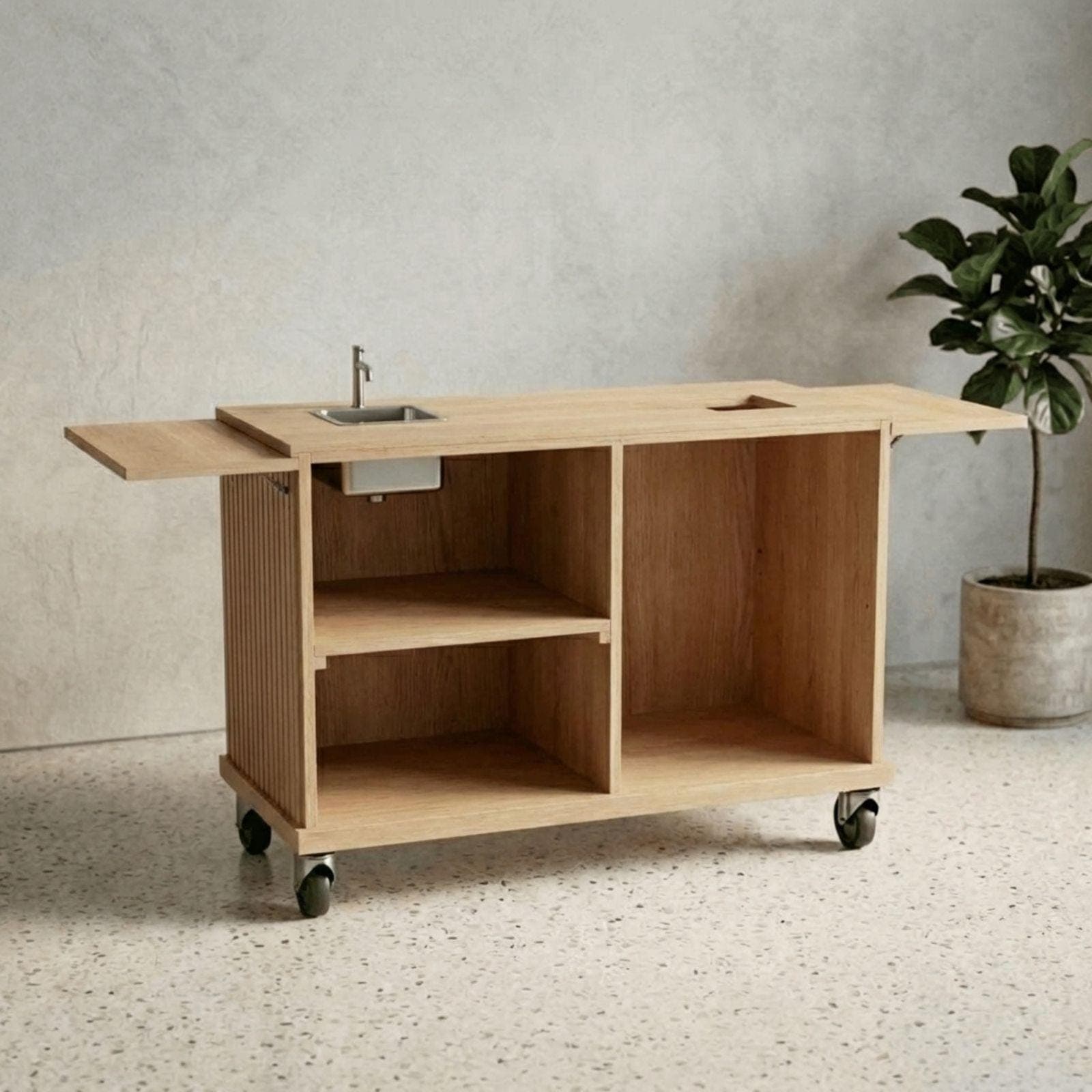 DIY Coffee Cart With Sink Plans PDF | Collapsible Mobile Espresso Bar Blueprint | Handsink Food Cart Build Guide | Fluted Wood Workstation 8
